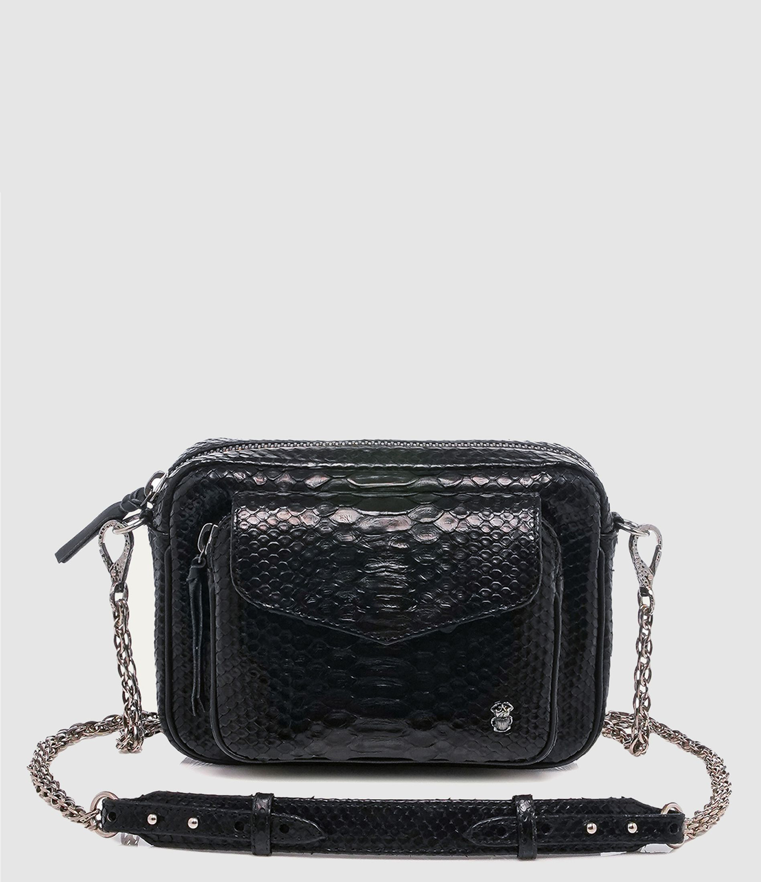 Sac Charly Python Noir Chaîne Argenté