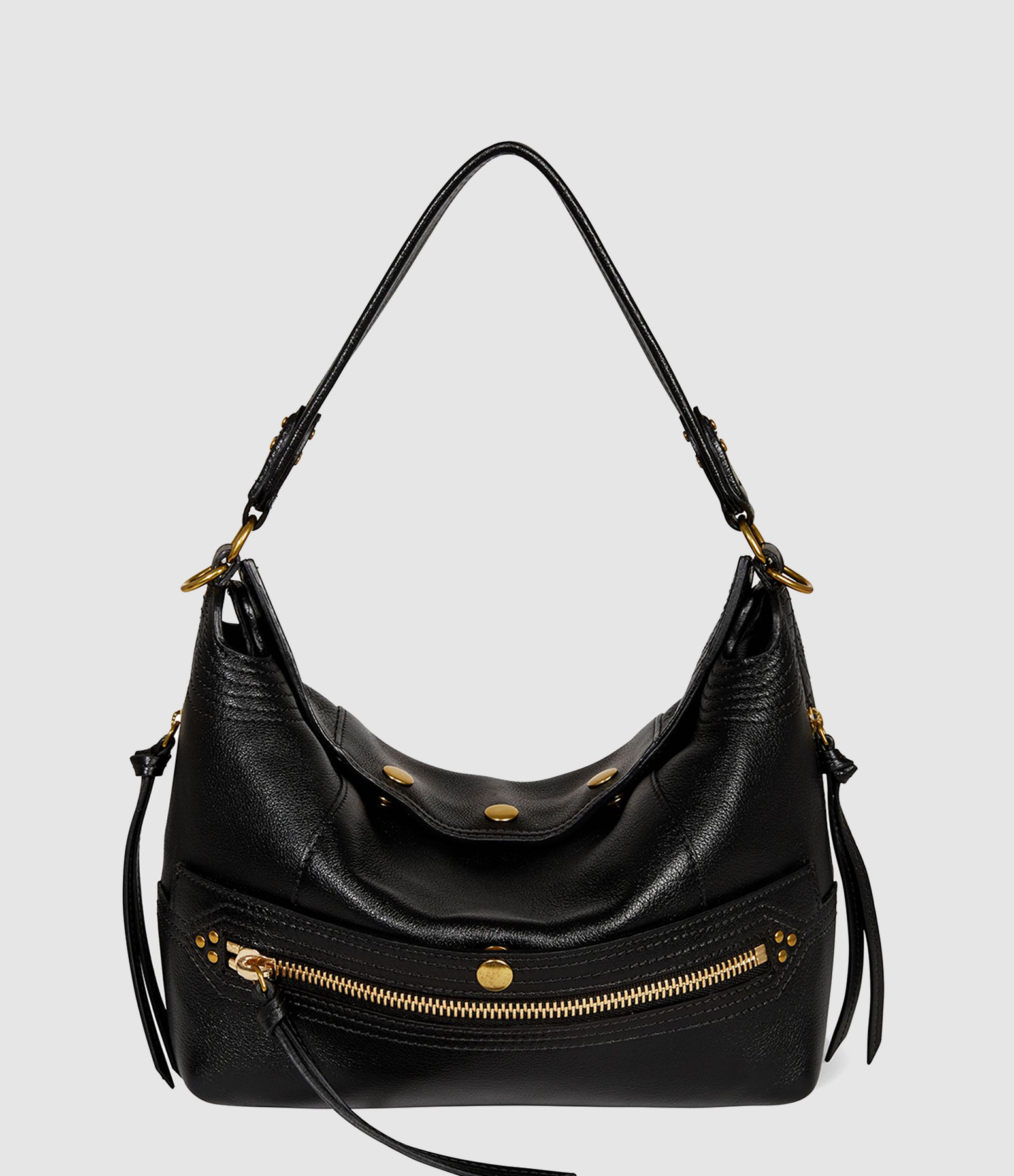 Sac Lucky Hobo Cuir Noir Brass