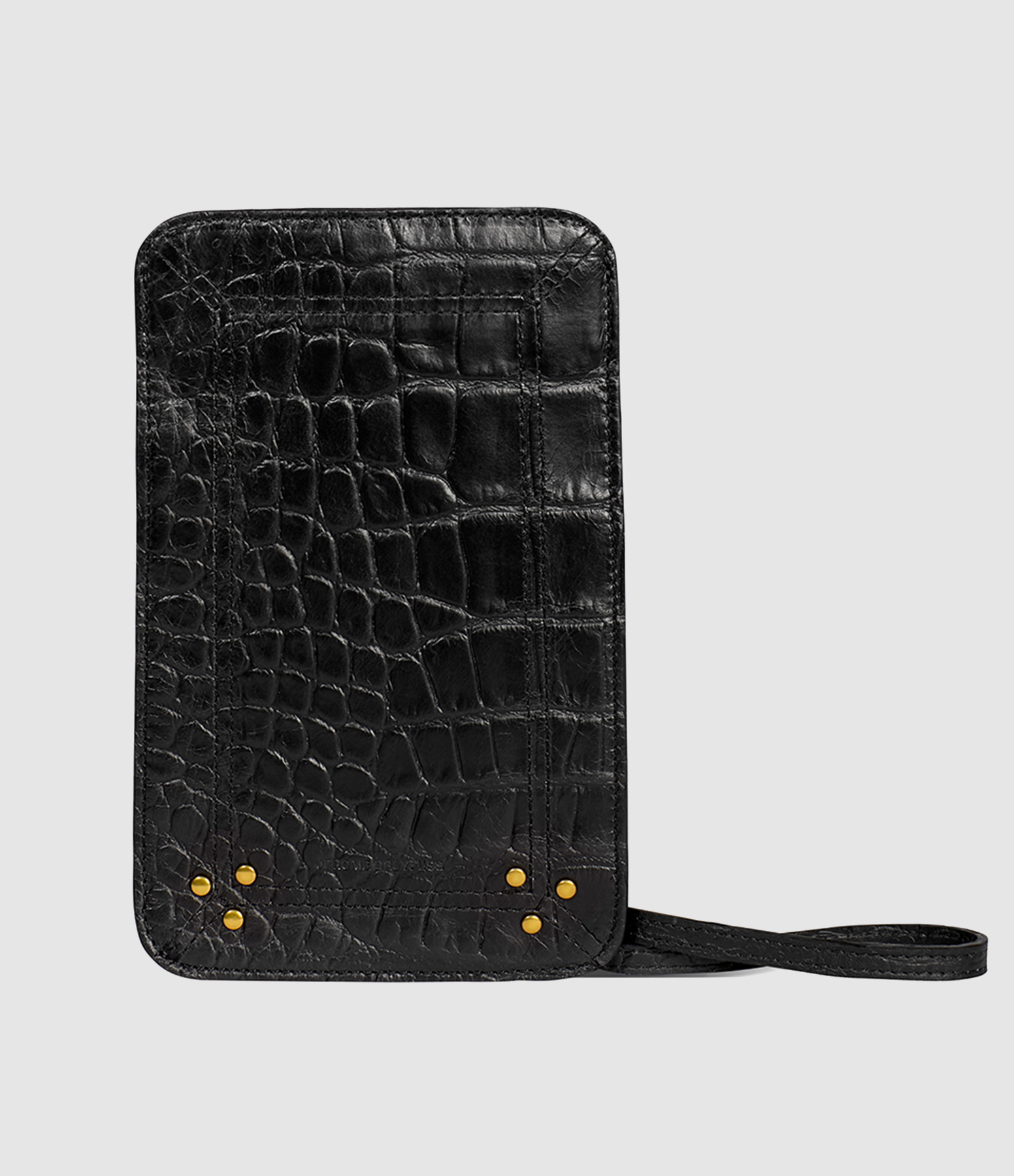 Porte-téléphone Cuir Imprimé Croco Noir