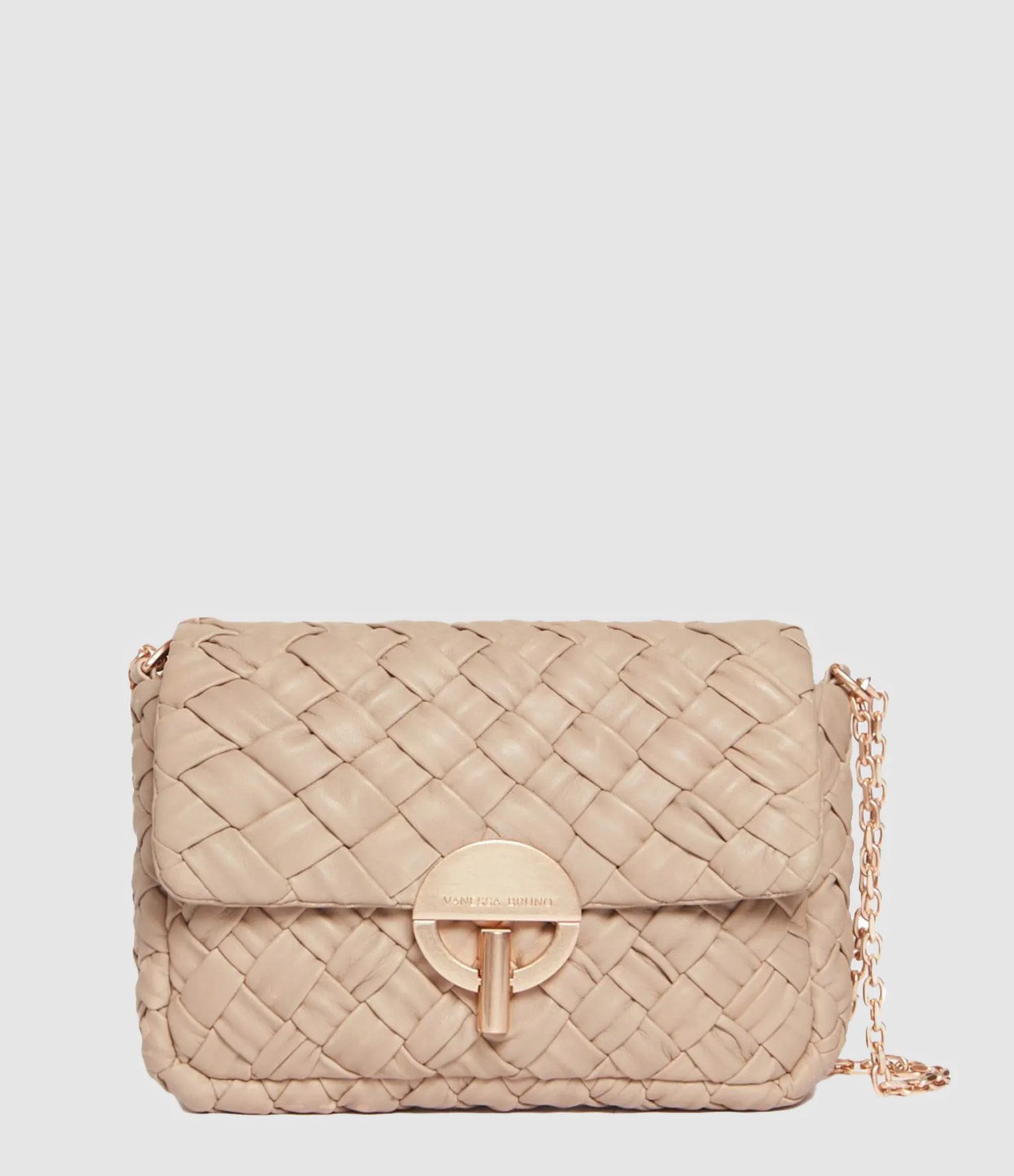 Moyen Sac Moon Cuir Tressé Beige