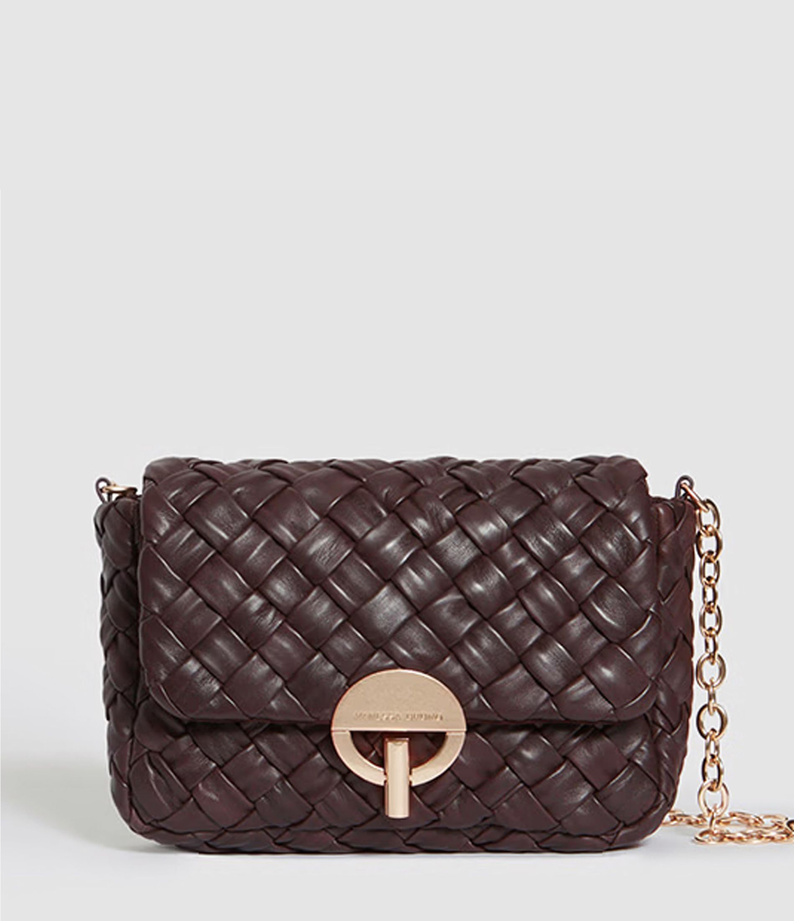 Moyen Sac Moon Cuir Tressé Chocolat