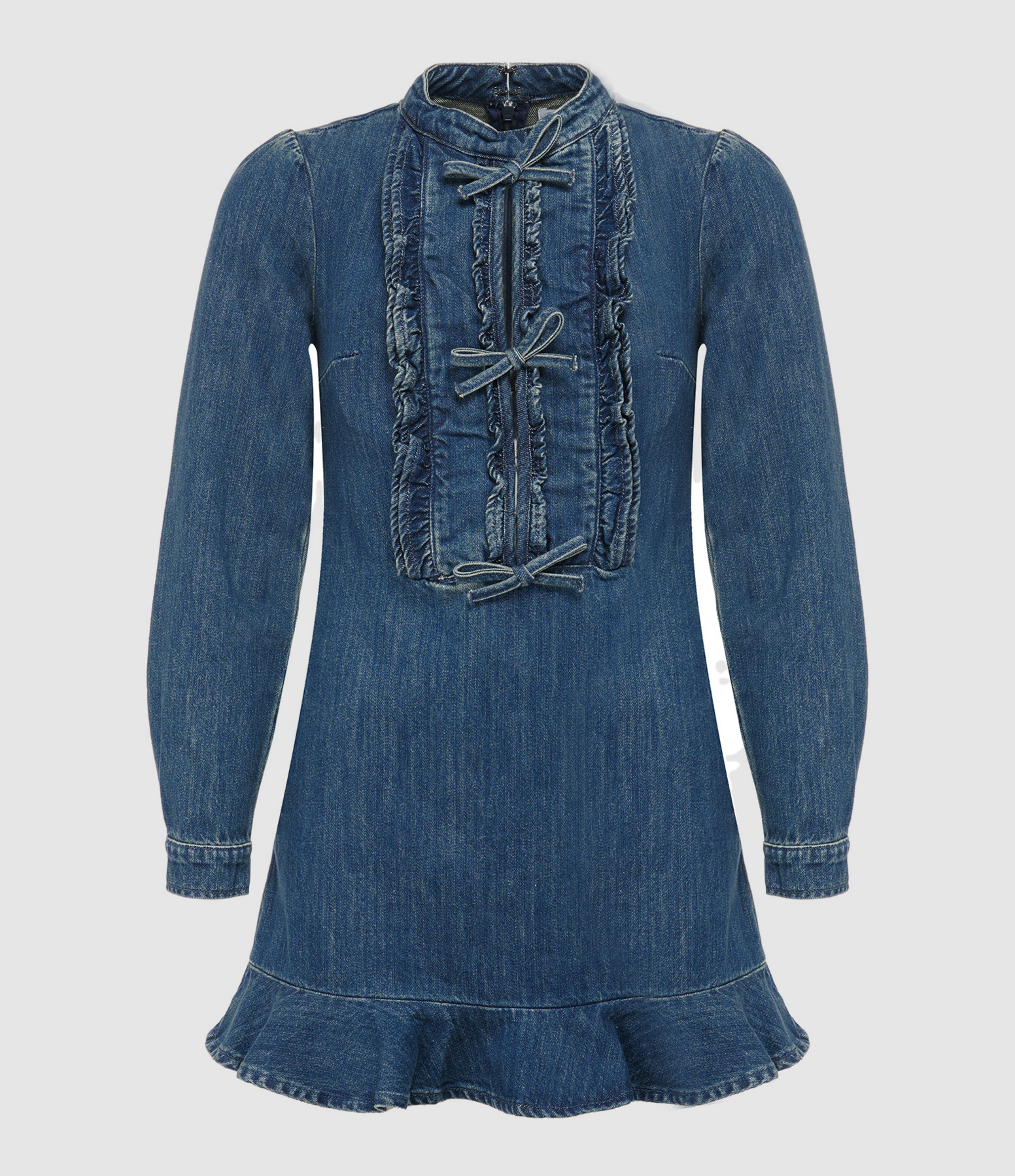 Robe Mini Volants Denim Bleu