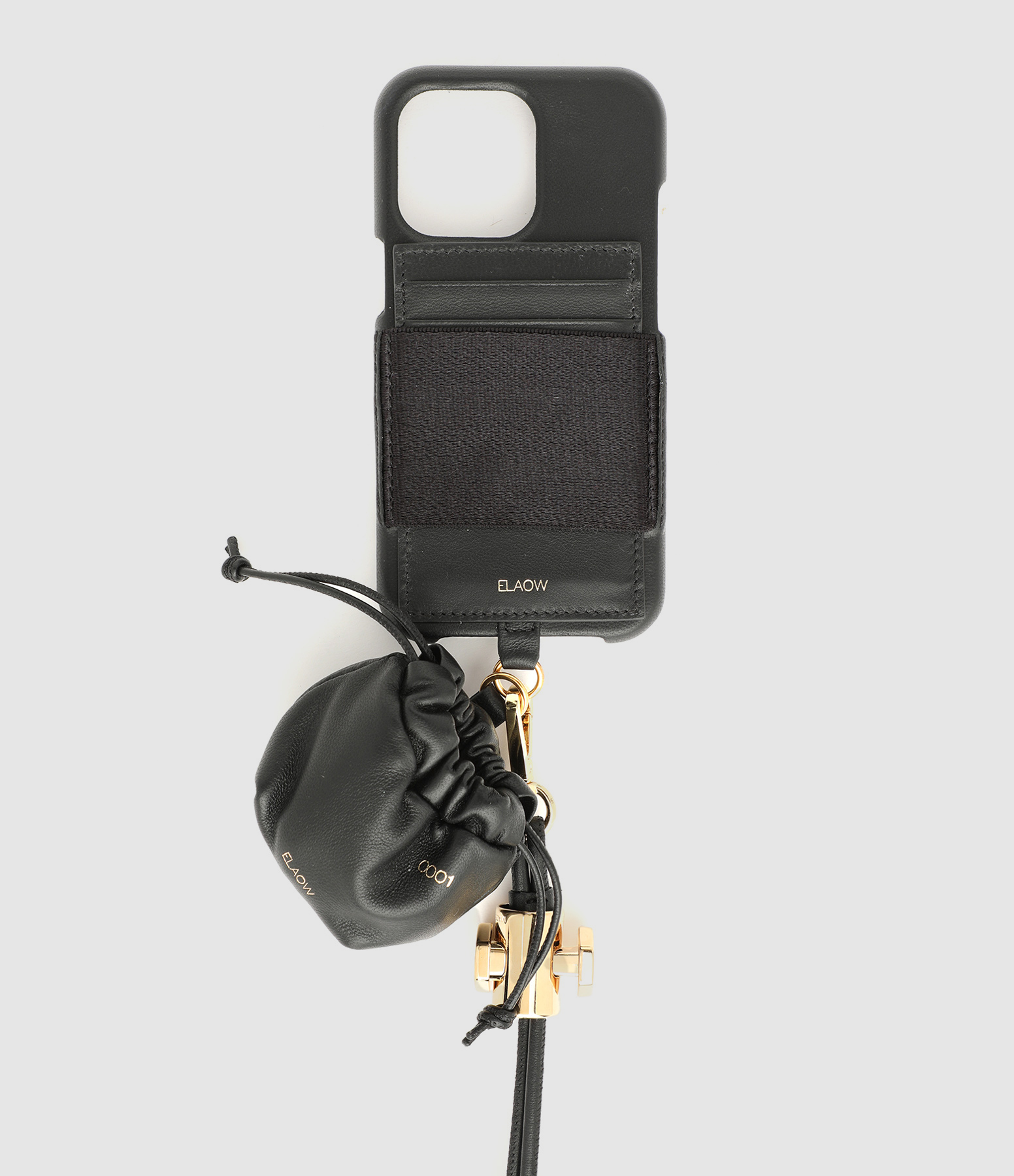 Porte-cartes et Porte-Airpods Cordon Cuir Noir