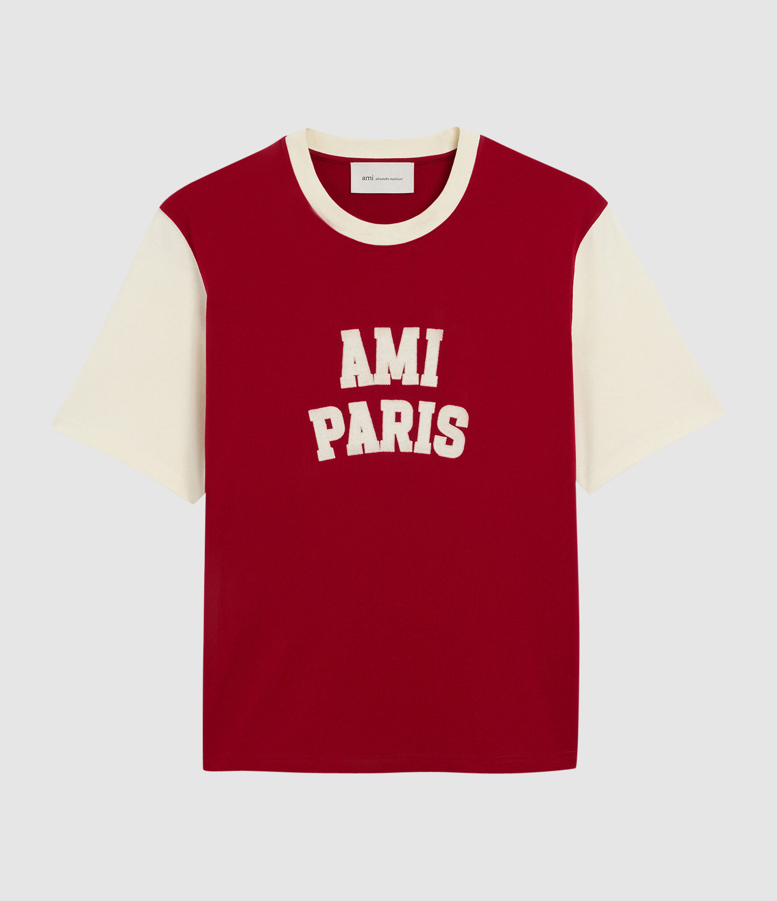 T-Shirt Tshirt With Ami Paris Felt  Rouge Rubis Ivoire