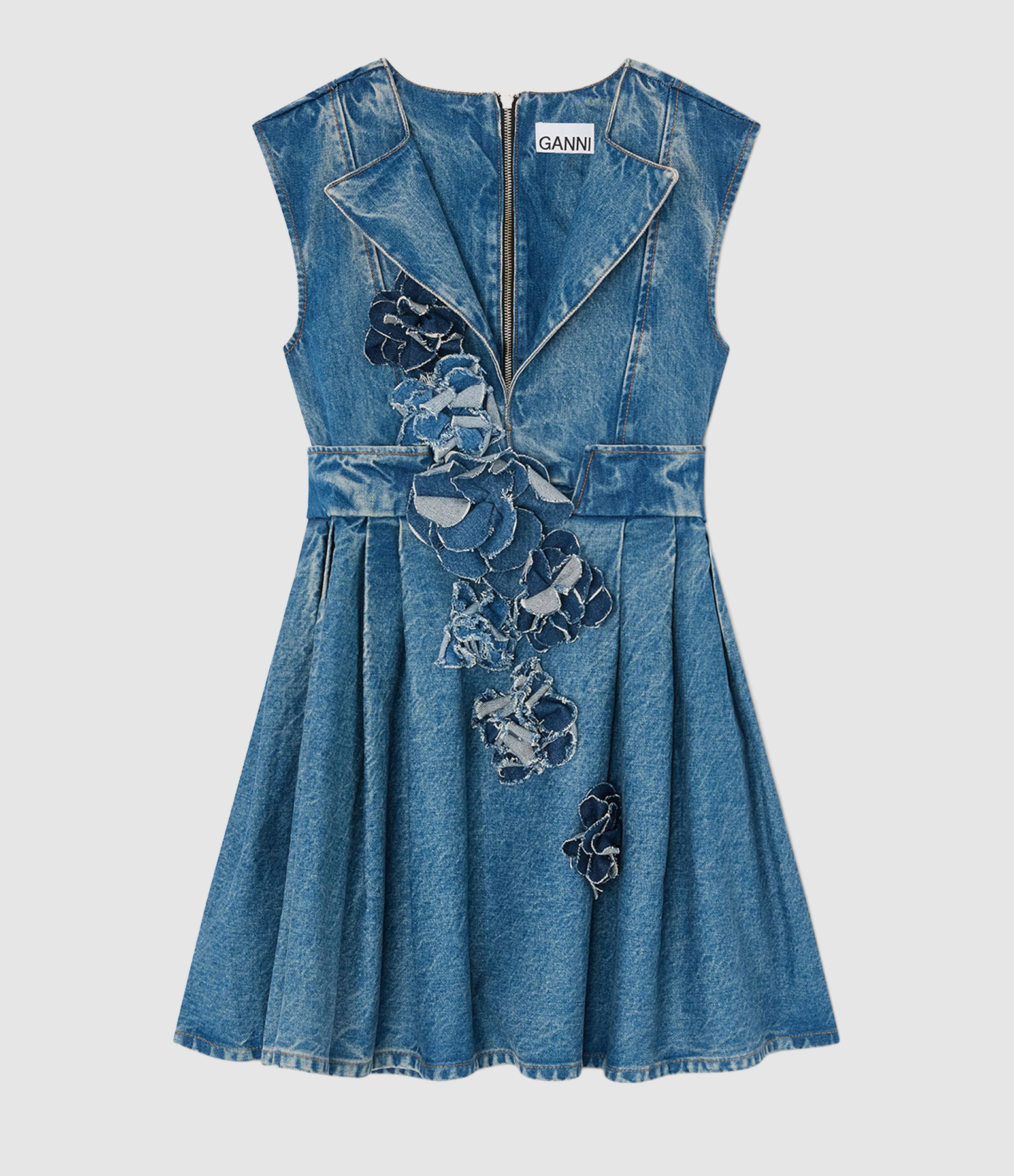 Robe Flower Denim Puff Mid Blue Stone