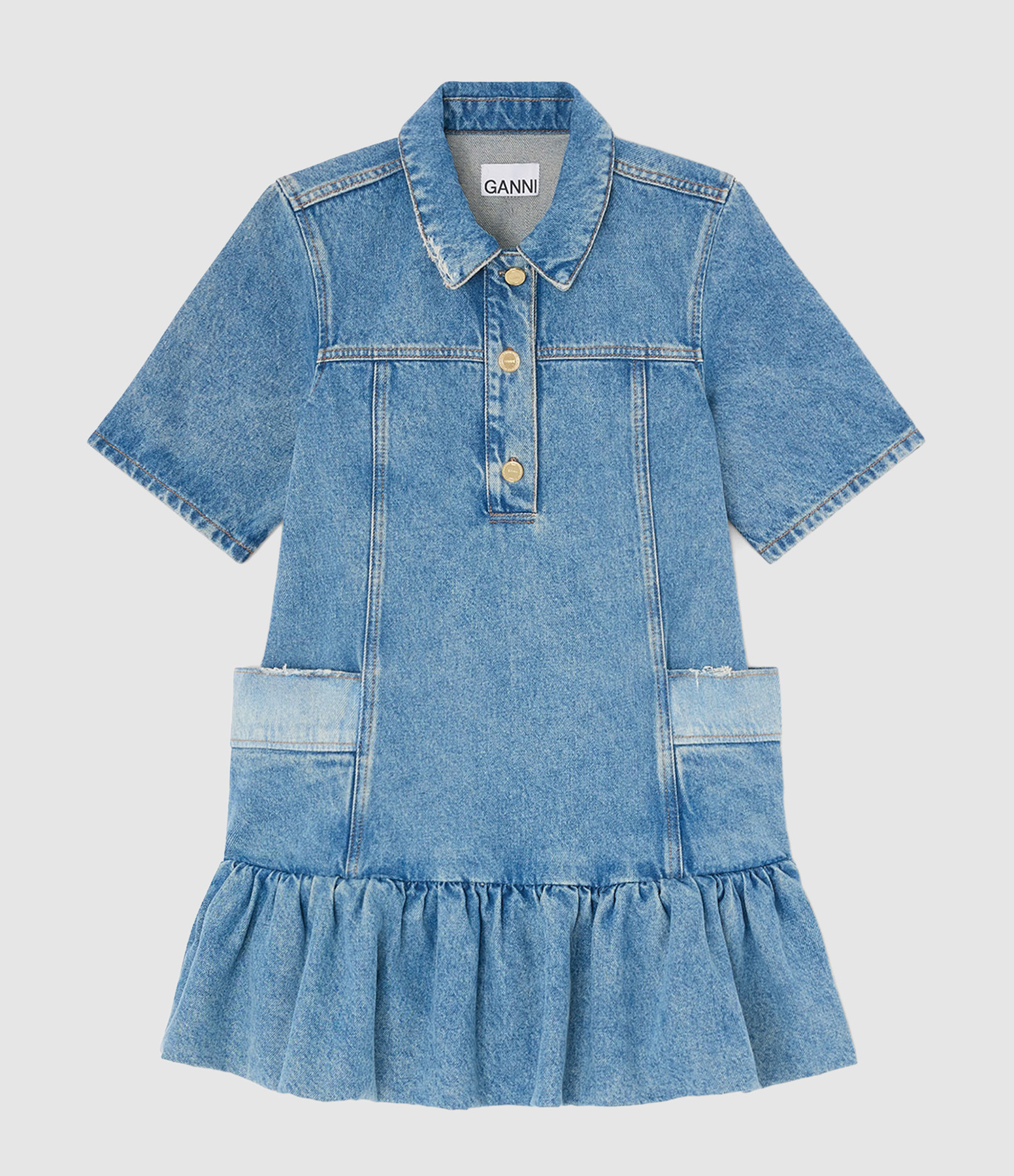Robe Patchwork Denim Peplum Mid Blue Vintage