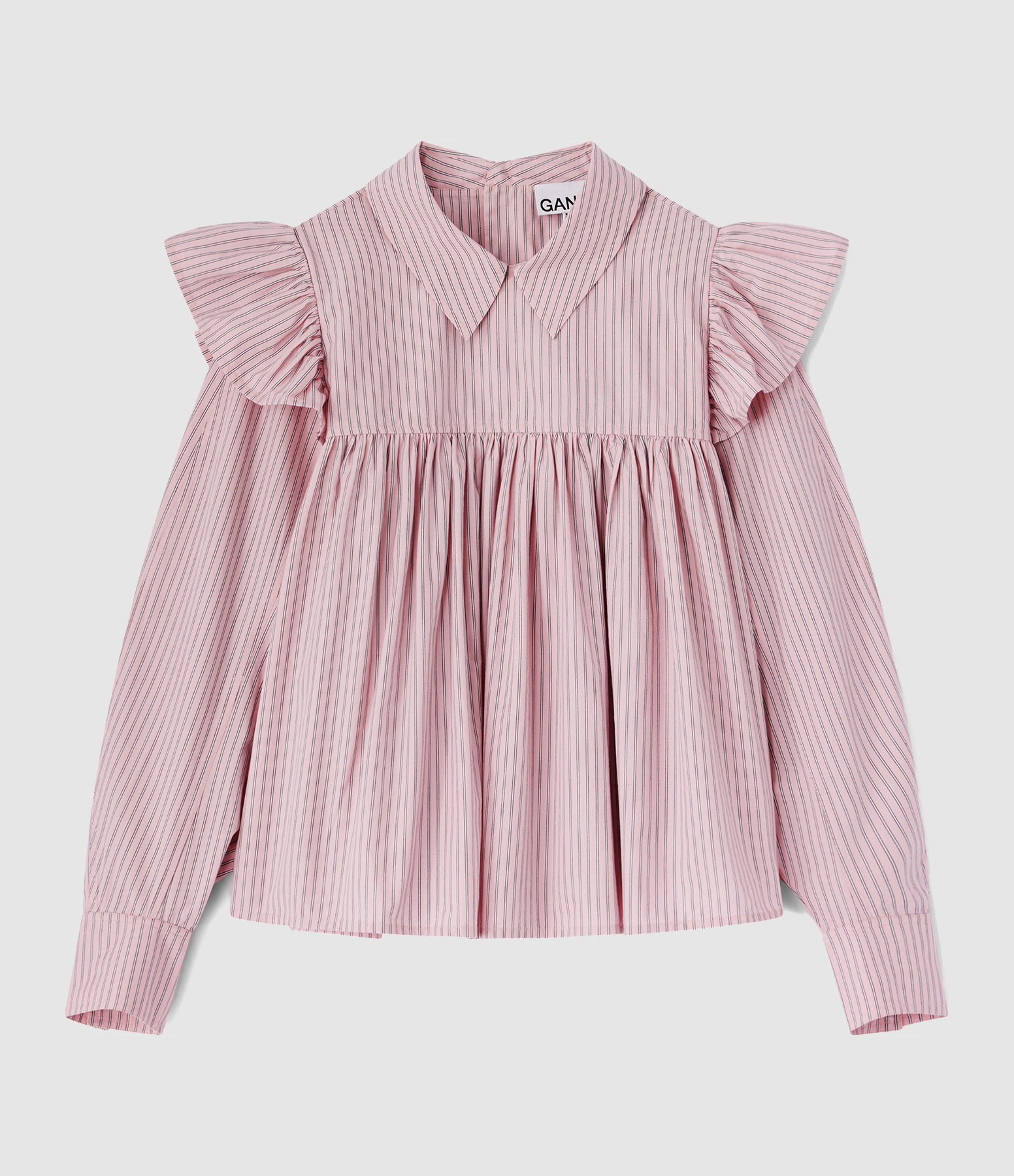 Blouse Oxford Stripe Frill Chalk Rose