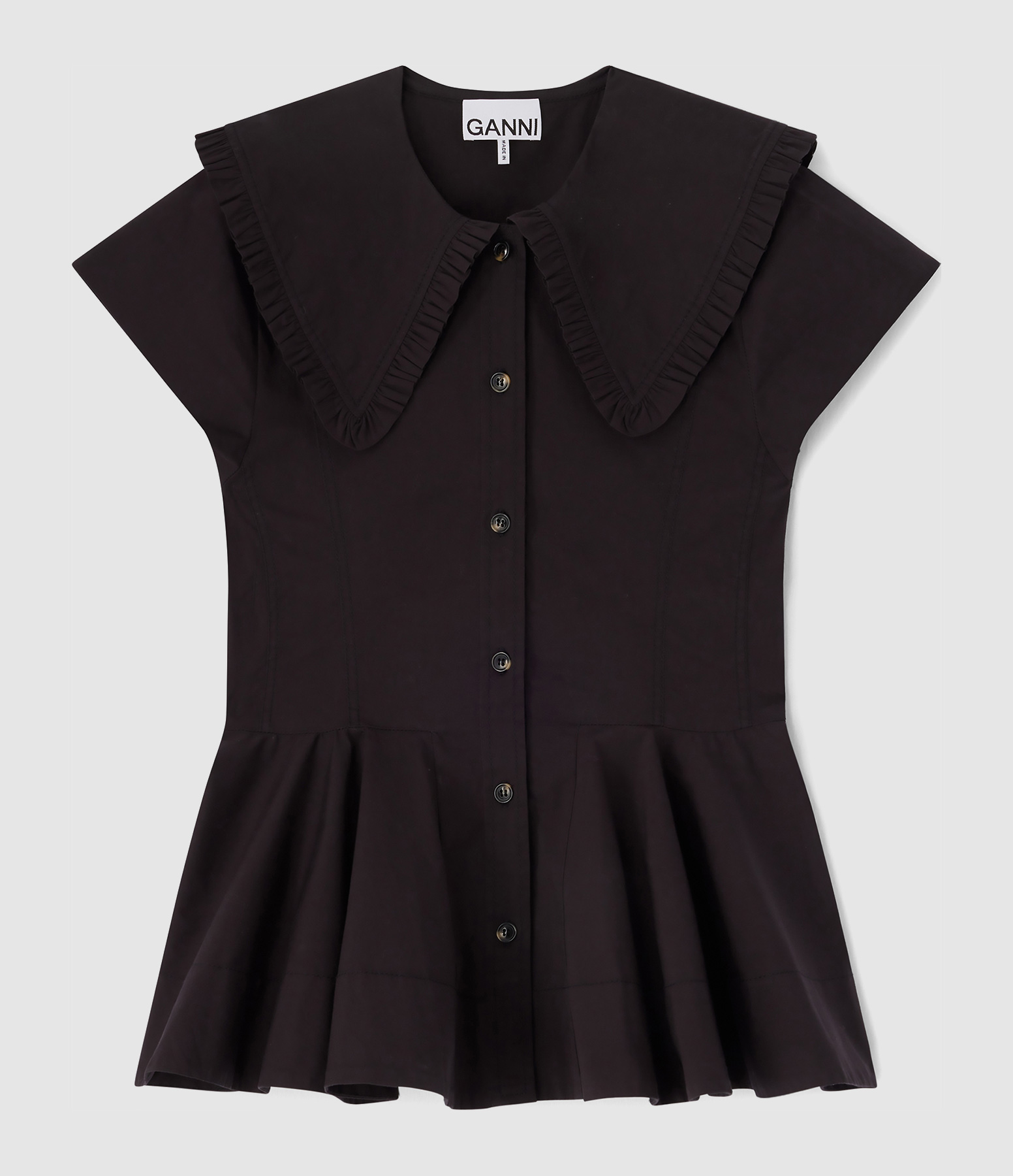 Chemise Stretch Cotton Peter Pan Collar Noir