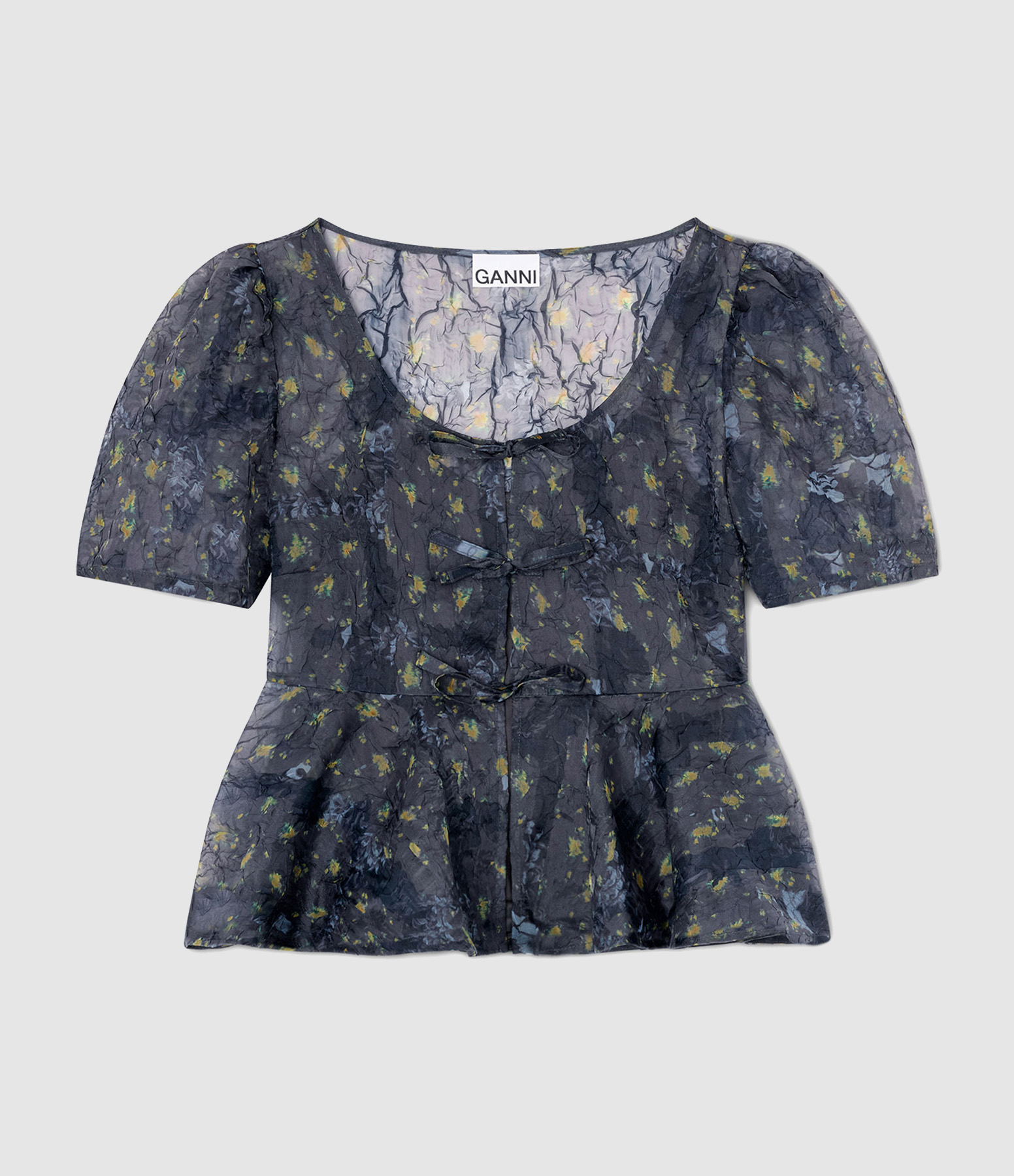 Blouse Printed Shibori Sun Cut Peplum Black Sand