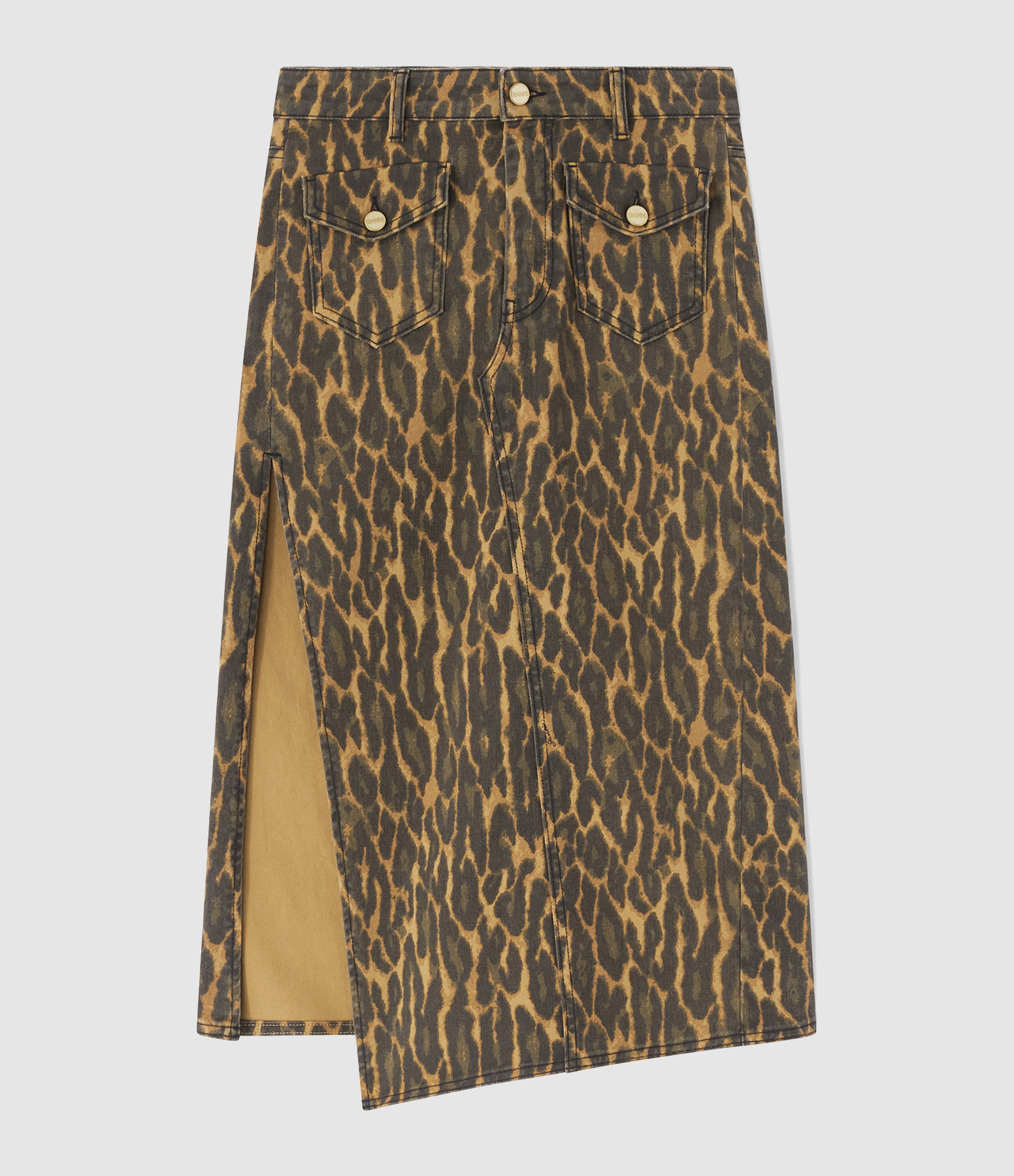 Jupe Print Denim Midi Khaki