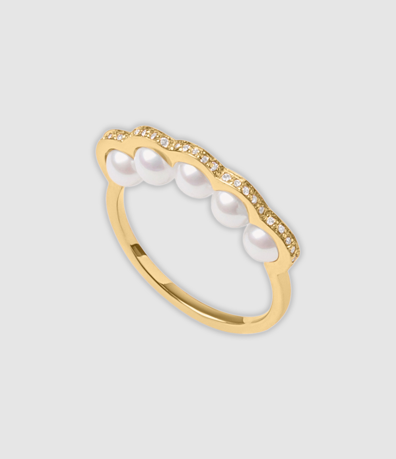 Bague Coco Beach Cinq Perles de Culture Or Jaune Diamants