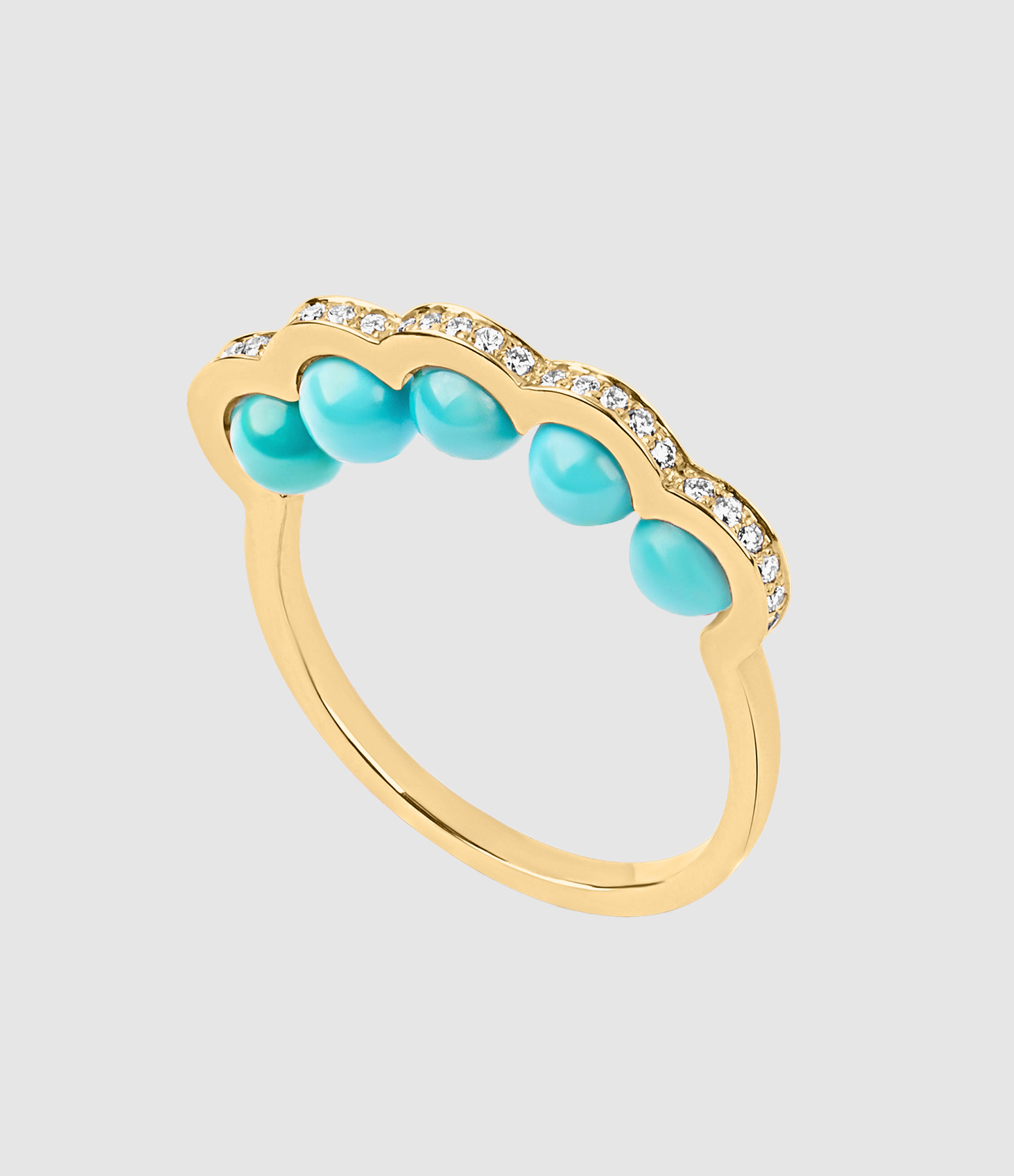 Bague Coco Beach Cinq Perles Turquoises Or Jaune Diamants