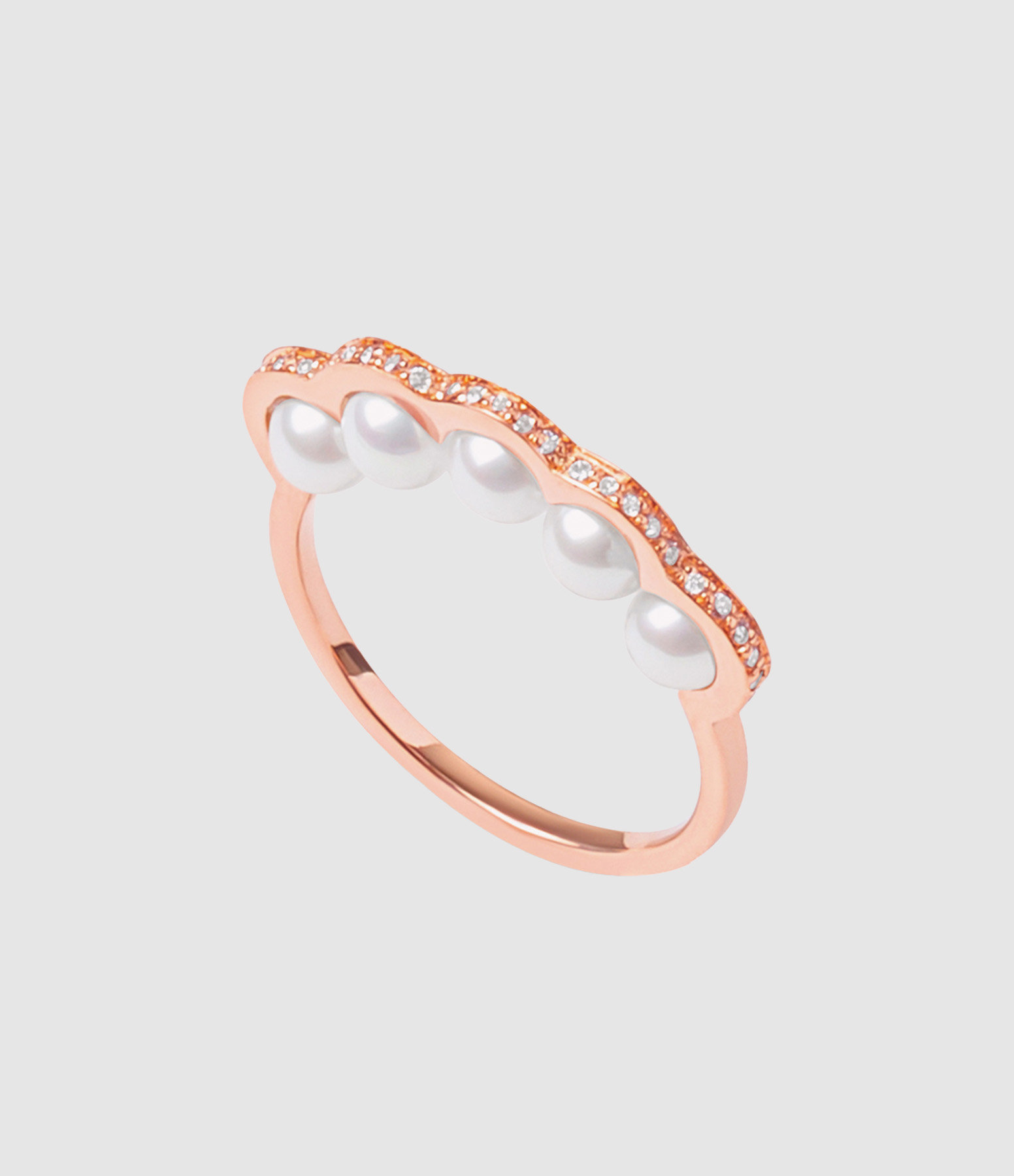 Bague Coco Beach Cinq Perles de Culture Or Rose Diamants