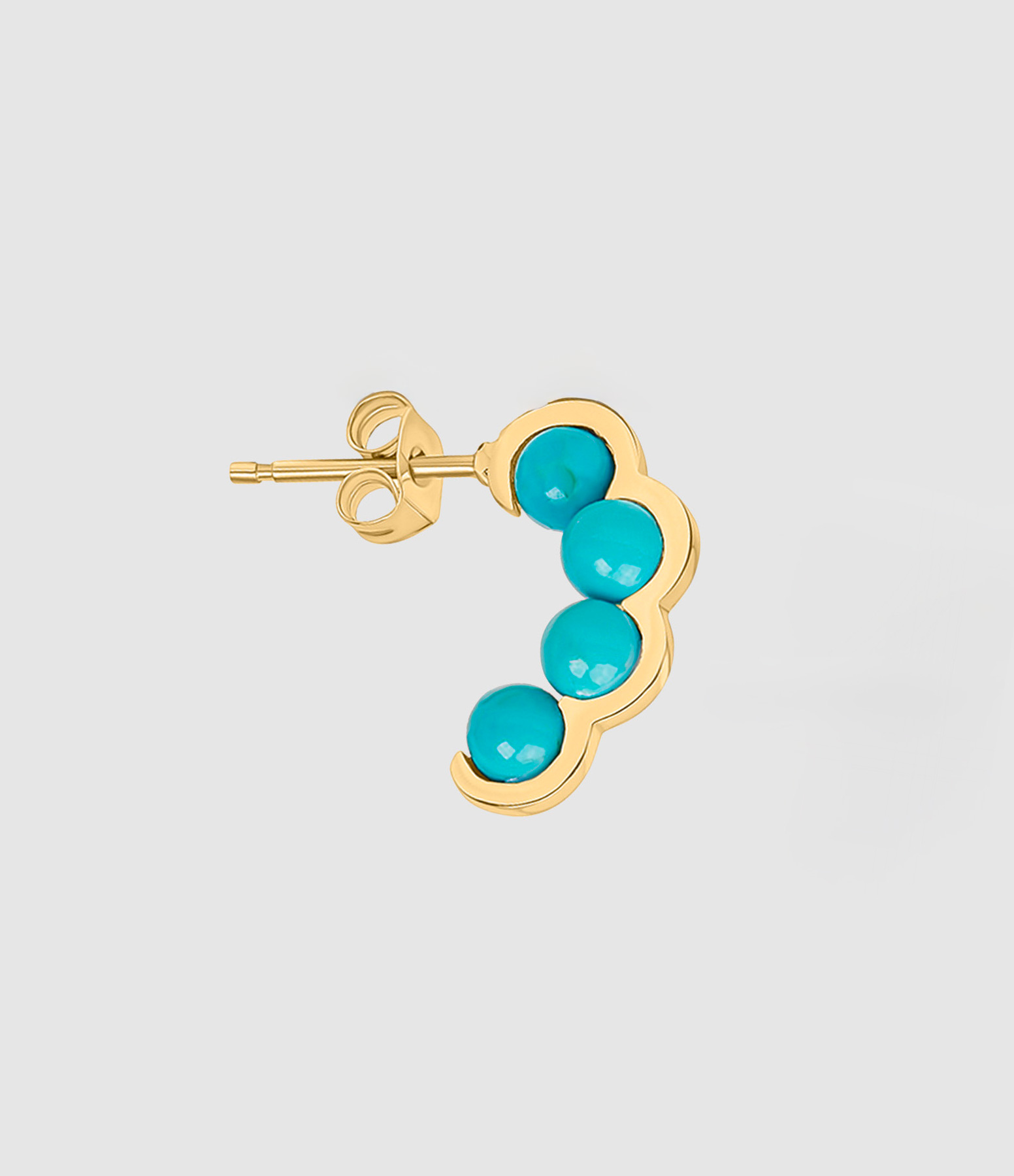 Boucle d'oreille Coco Beach Quatre Perles Turquoises Or Jaune (vendue à l'unité)