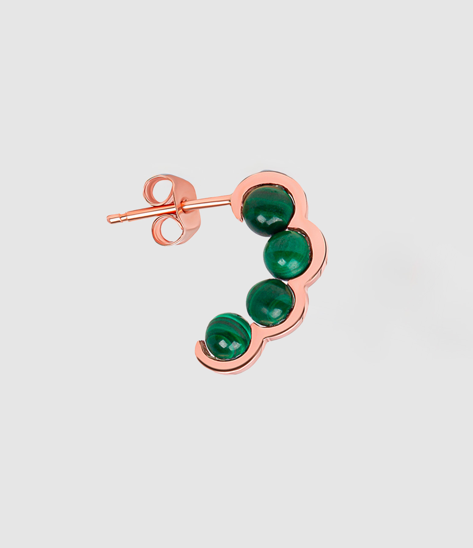 Boucle d'oreille Coco Beach Quatre Perles Malachites Or Rose (vendue à l'unité)