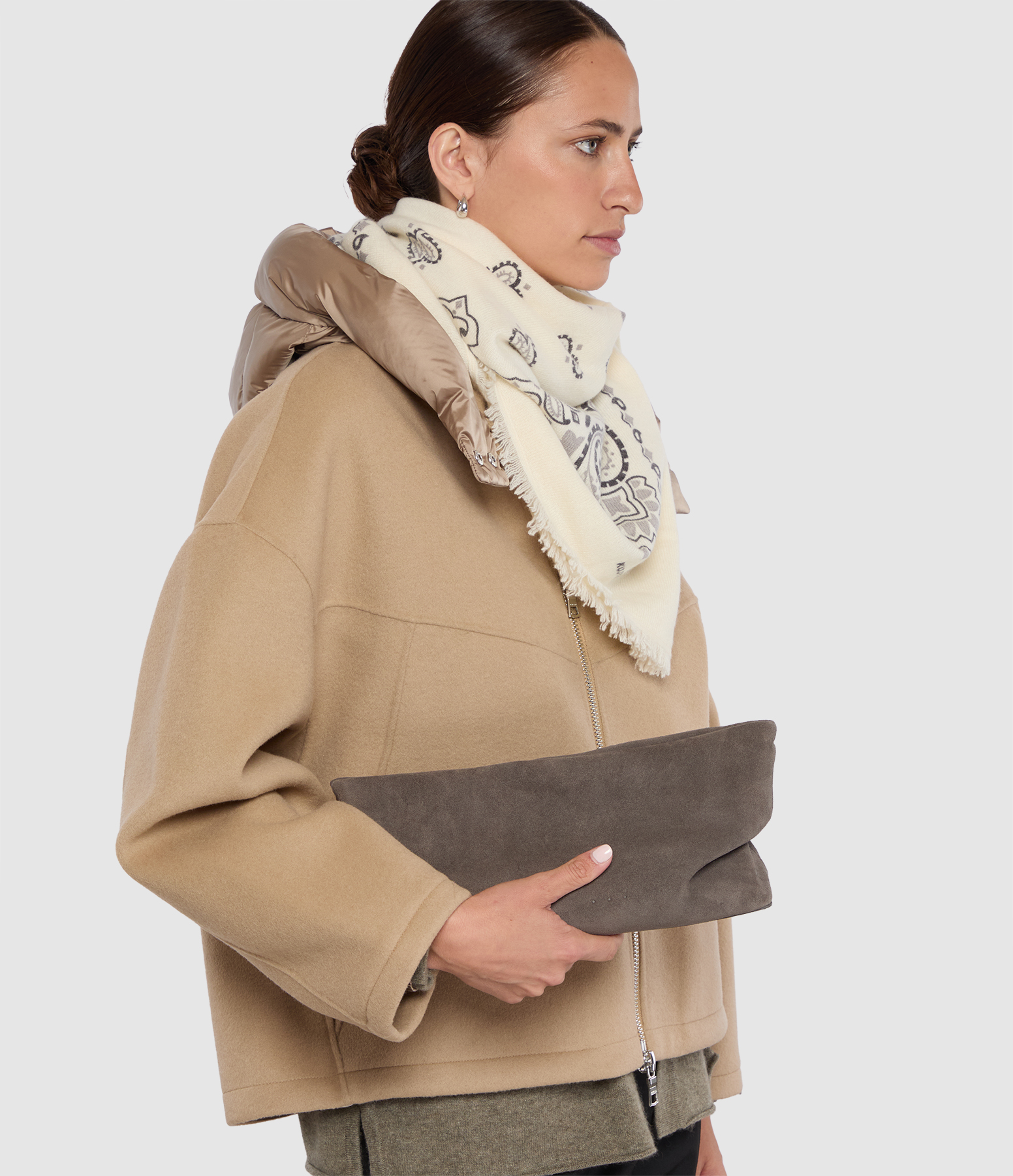 Sac Nina Clutch Suede Dark Taupe