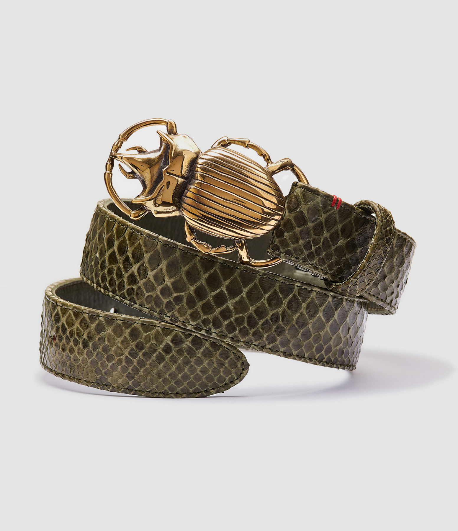 Ceinture Scarabée Python Kaki Doré