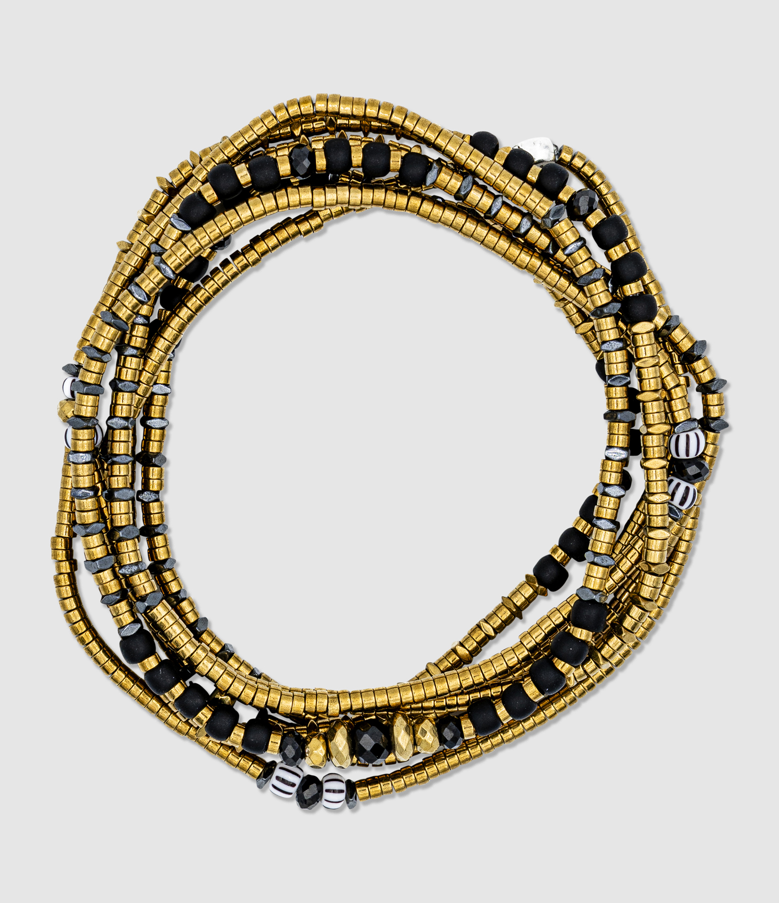 Collier et Bracelet 6 Tours Alice Gold Black 103cm