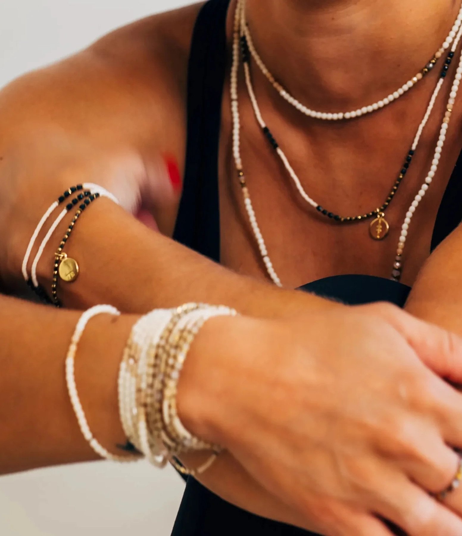 Collier Et Bracelet 3 Tours Alignement Vanille