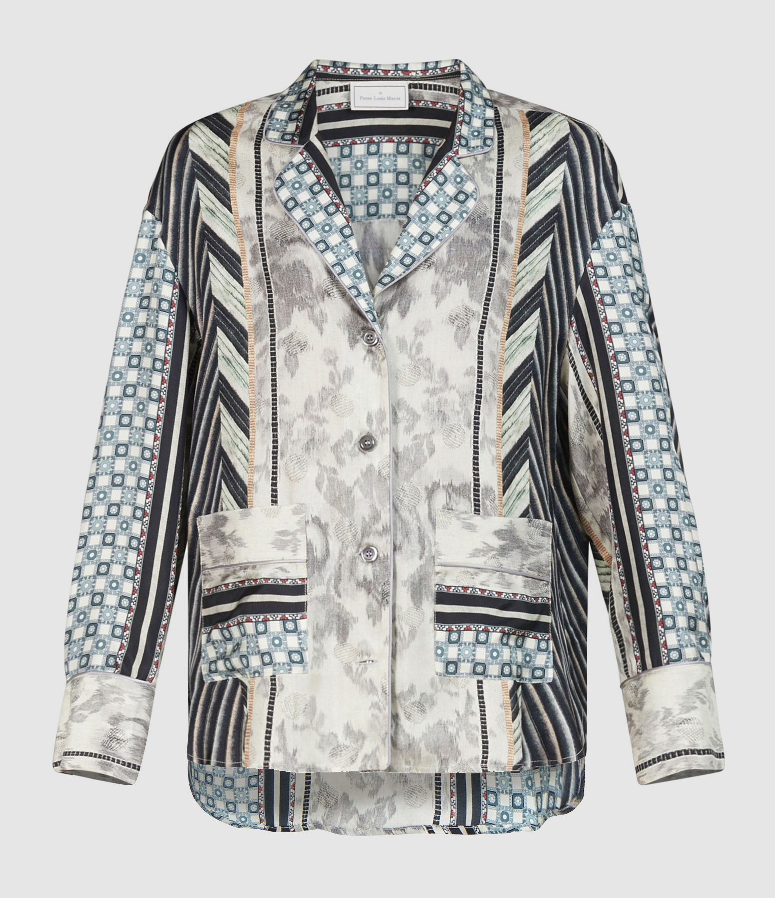 Chemise Aloe Soie Imprimé Gris Bleu