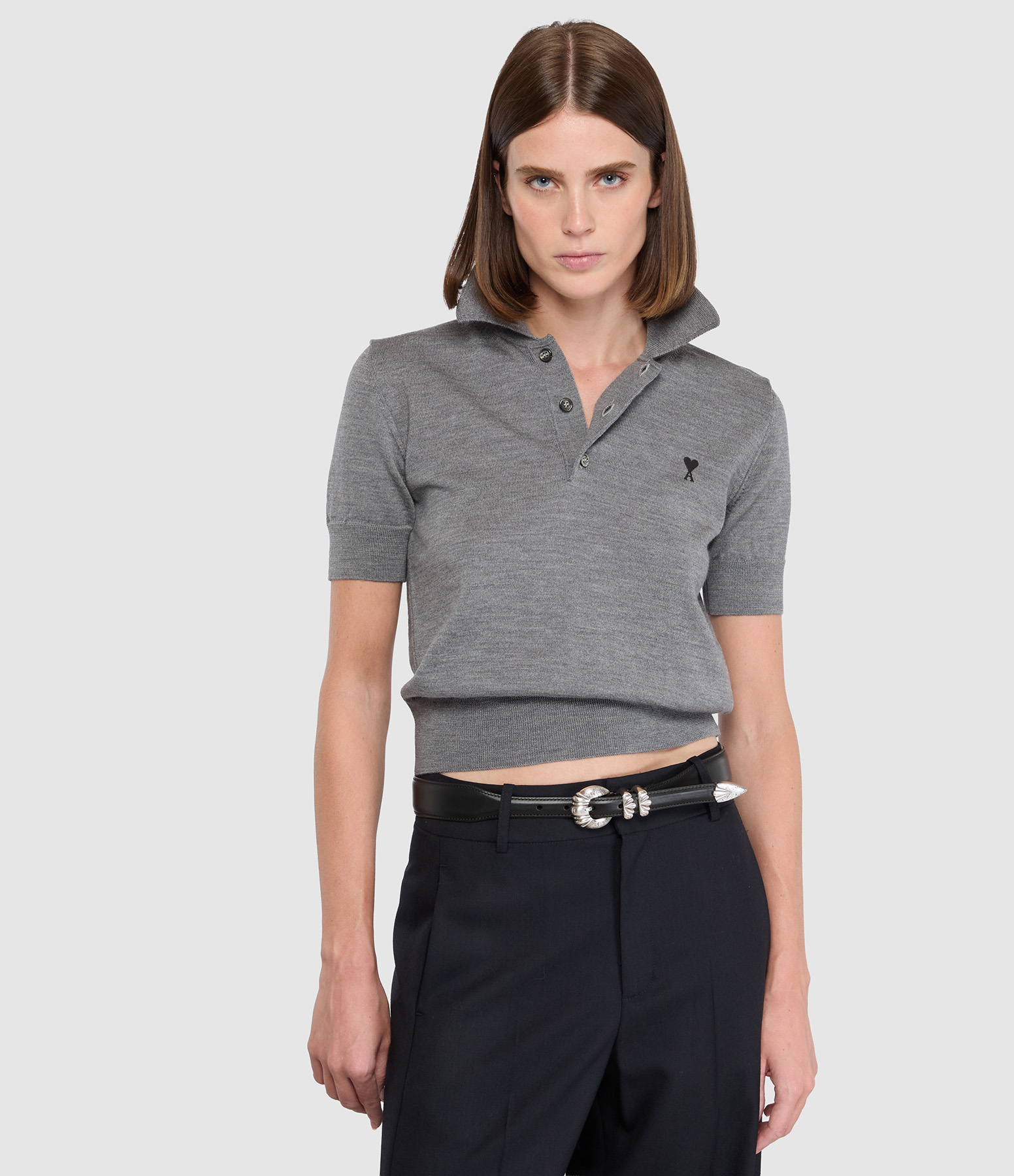 Polo Ami De Coeur Gris Cendre Chine Noir