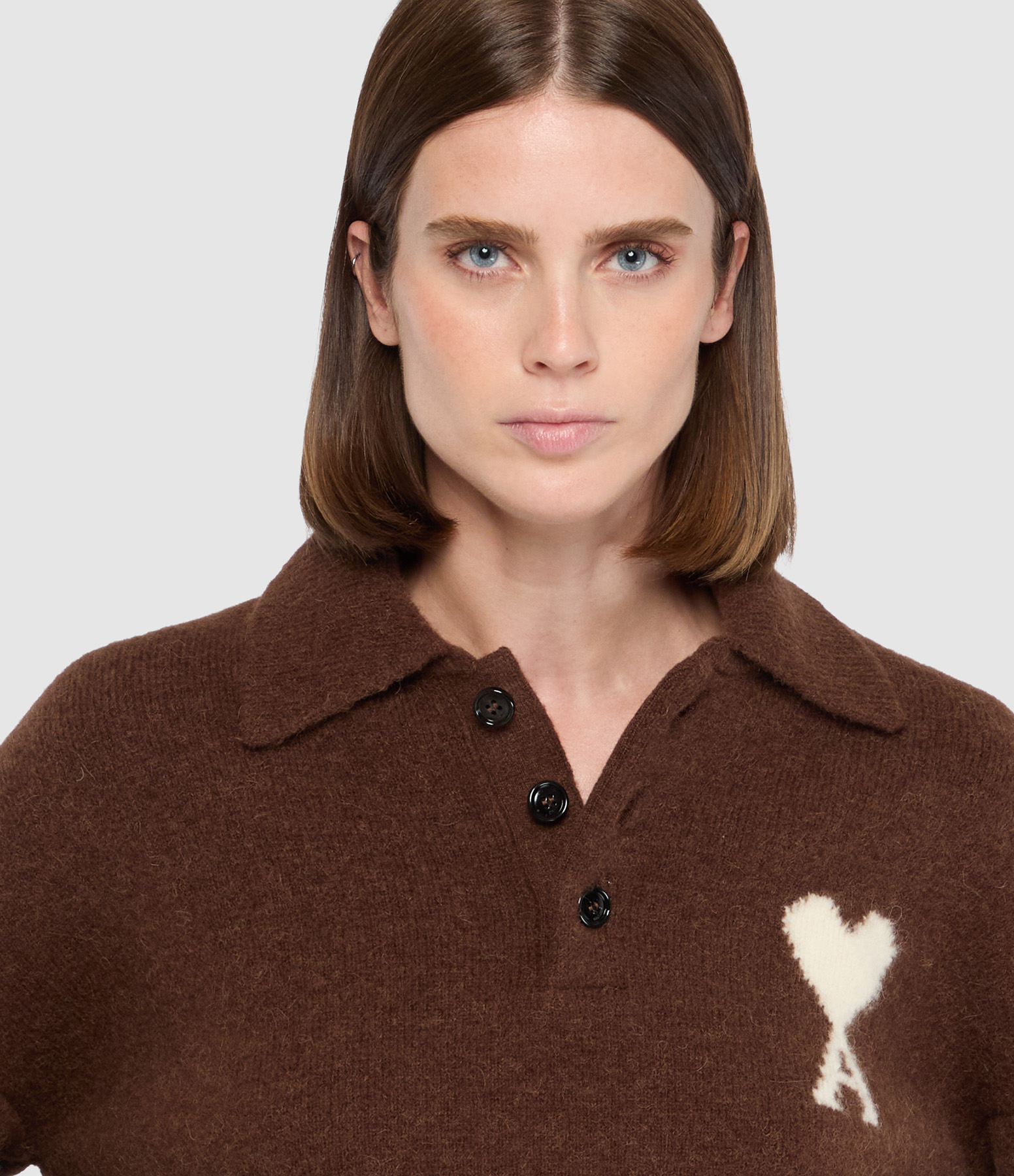 Polo Ami De Coeur Marron Chocolat Ecru