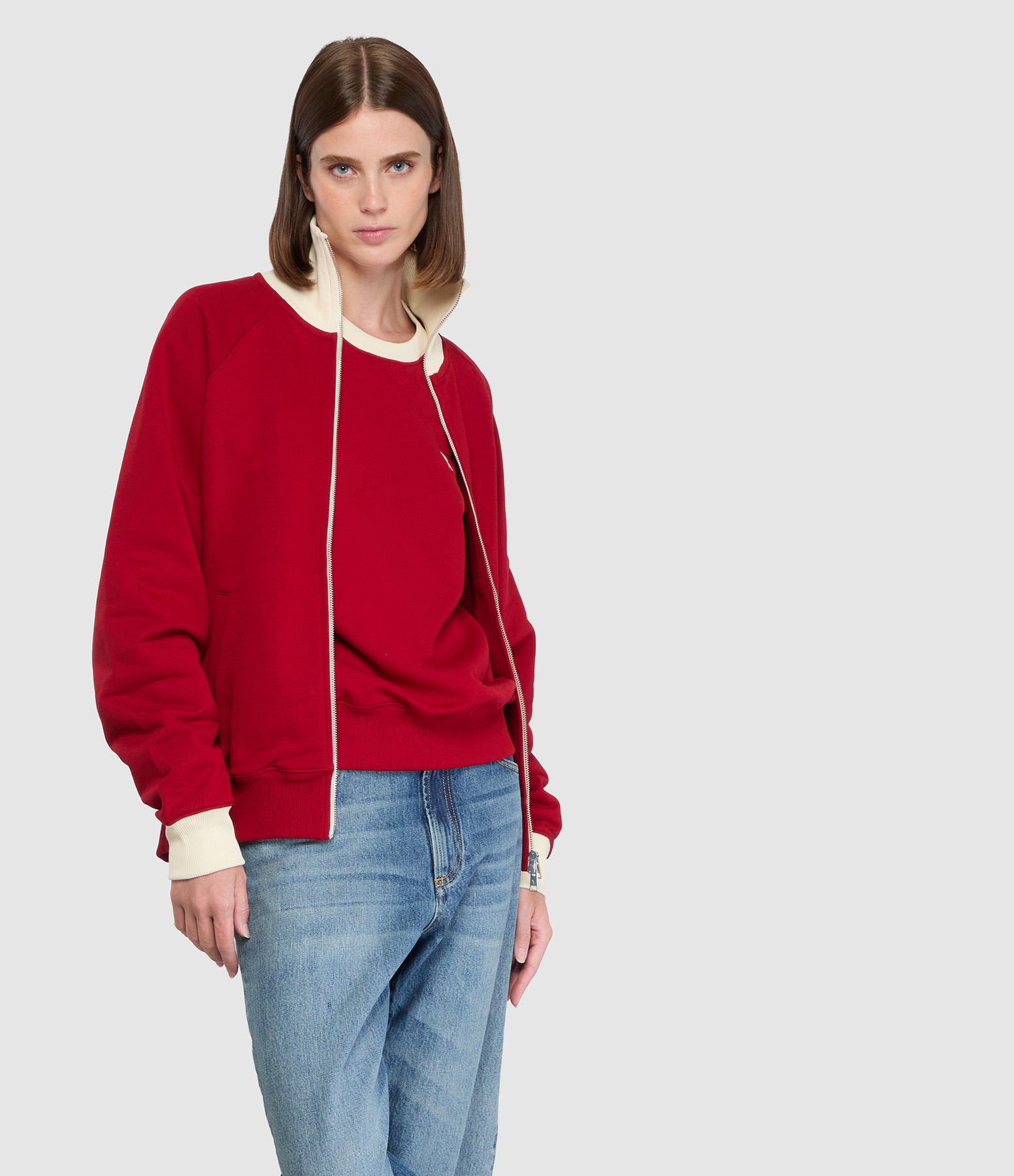 Sweatshirt Zippé Off White Ami De Coeur  Rouge Rubis Ivoire