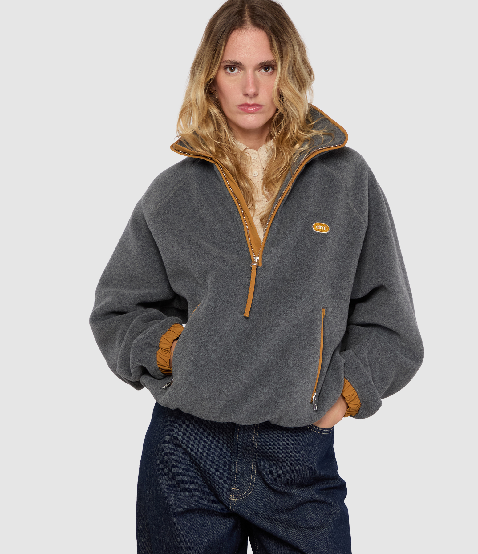 Sweatshirt Ami Half Zipped Gris Cendre