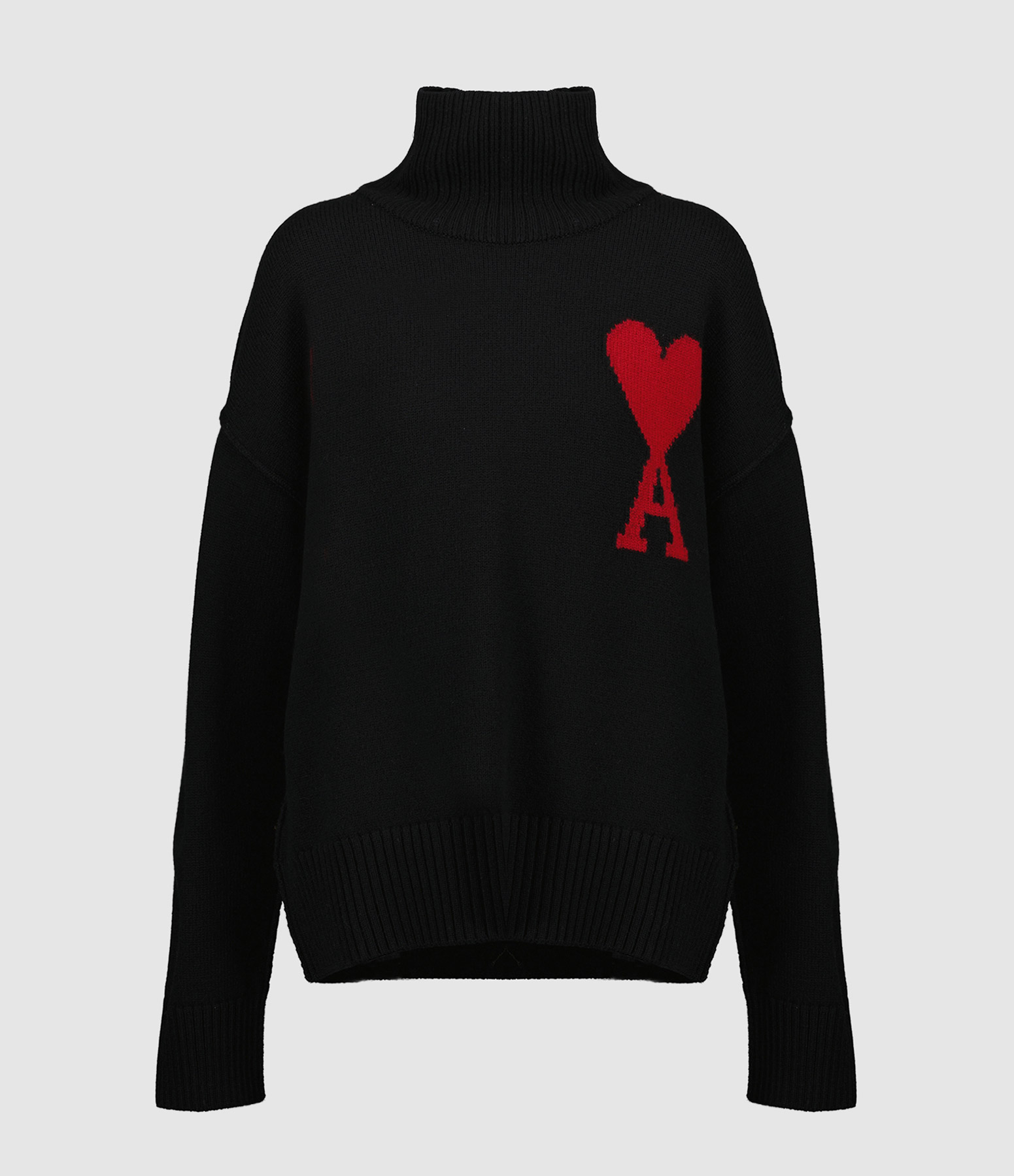 Pull Unisexe Col Roulé Ami de Cœur Noir Rouge