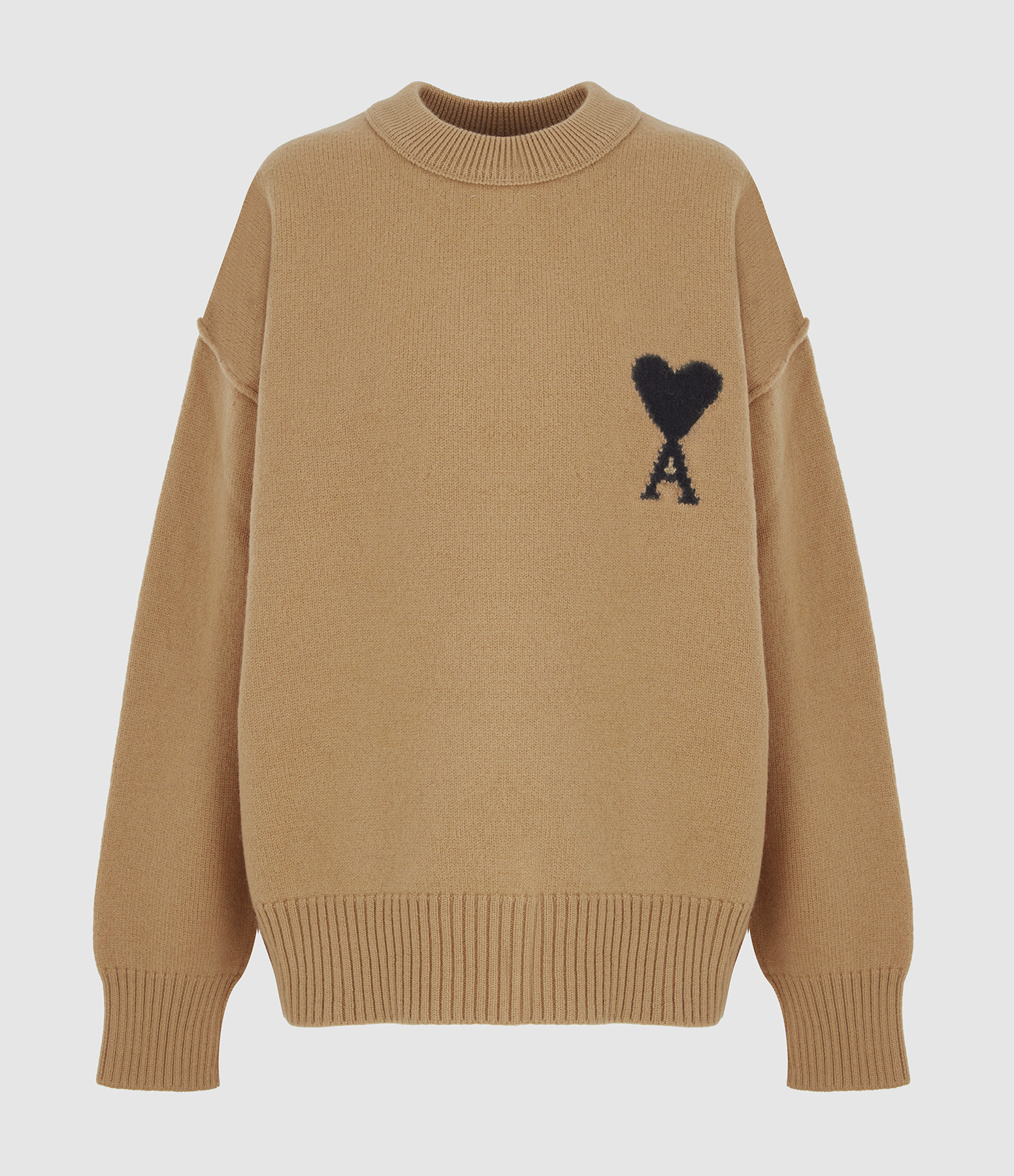 Pull Col Rond Ami De Coeur Camel Noir
