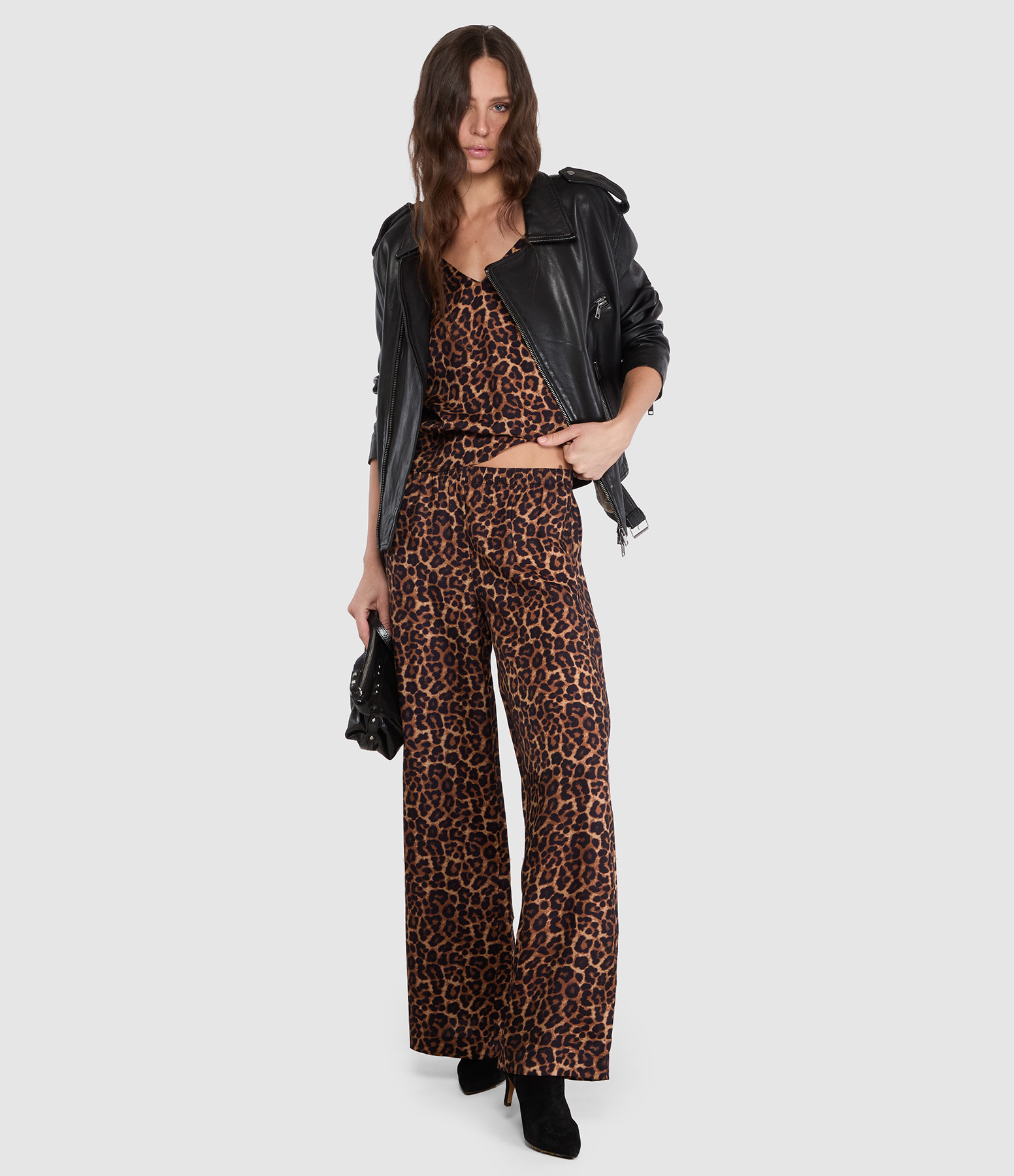 Pantalon Roselyn Black And Brown Leopard, Exclusivité Lulli