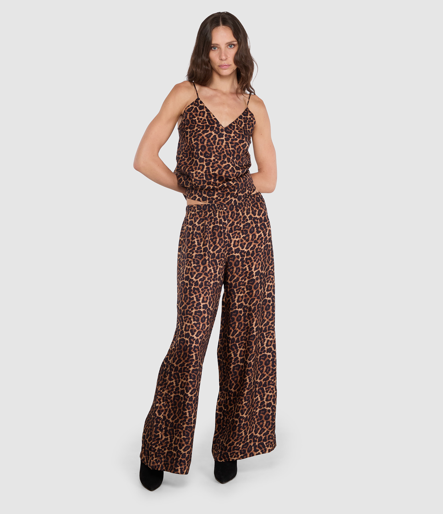 Pantalon Roselyn Black And Brown Leopard, Exclusivité Lulli