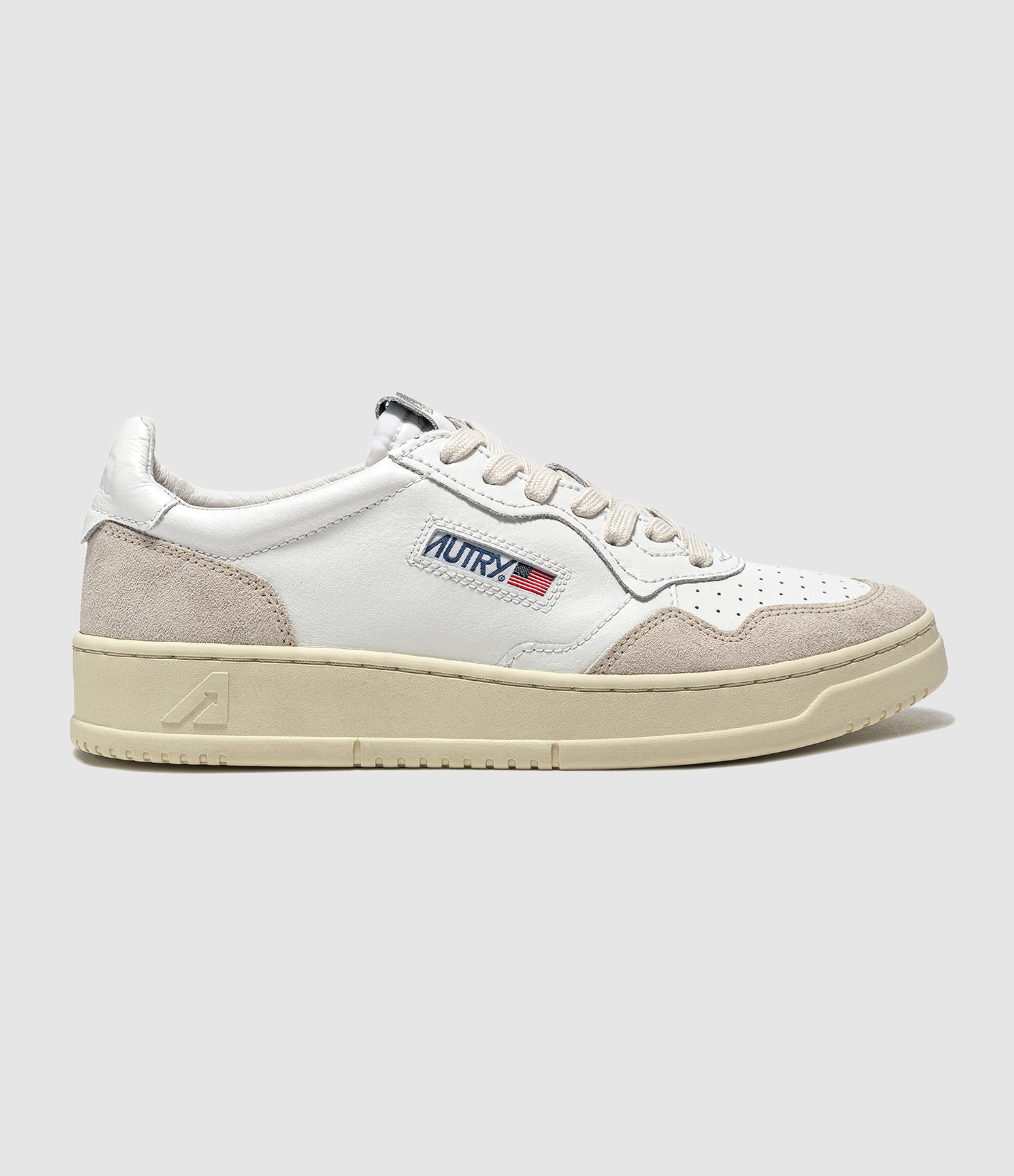 Baskets Homme Medalist Cuir Blanc, Daim Beige