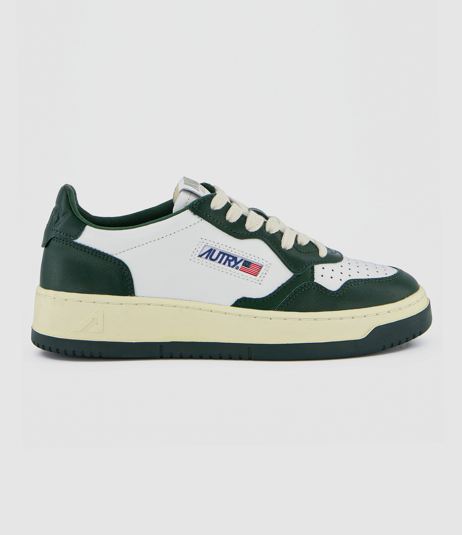 Baskets Medalist Bicolore Cuir Blanc, Vert Montagne
