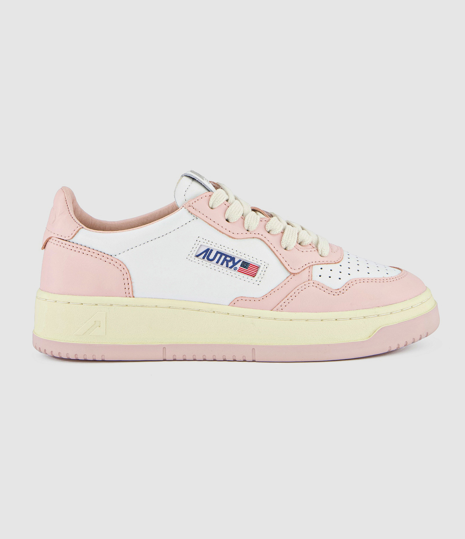 Baskets Medalist Bicolore Cuir Blanc, Rose Poudré