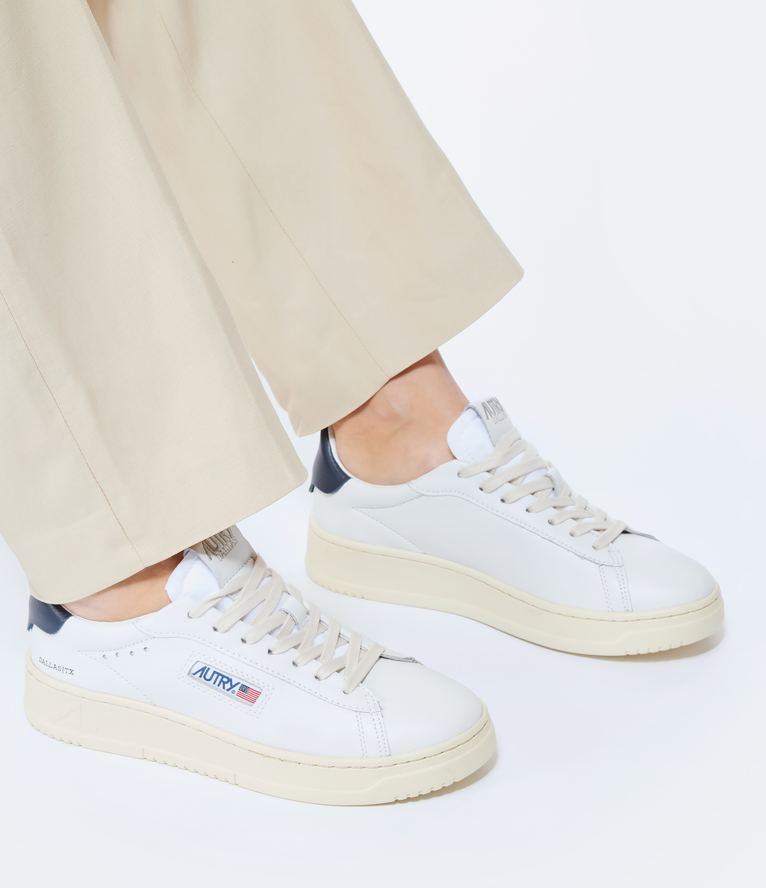 Baskets Dallas Cuir Blanc, Navy