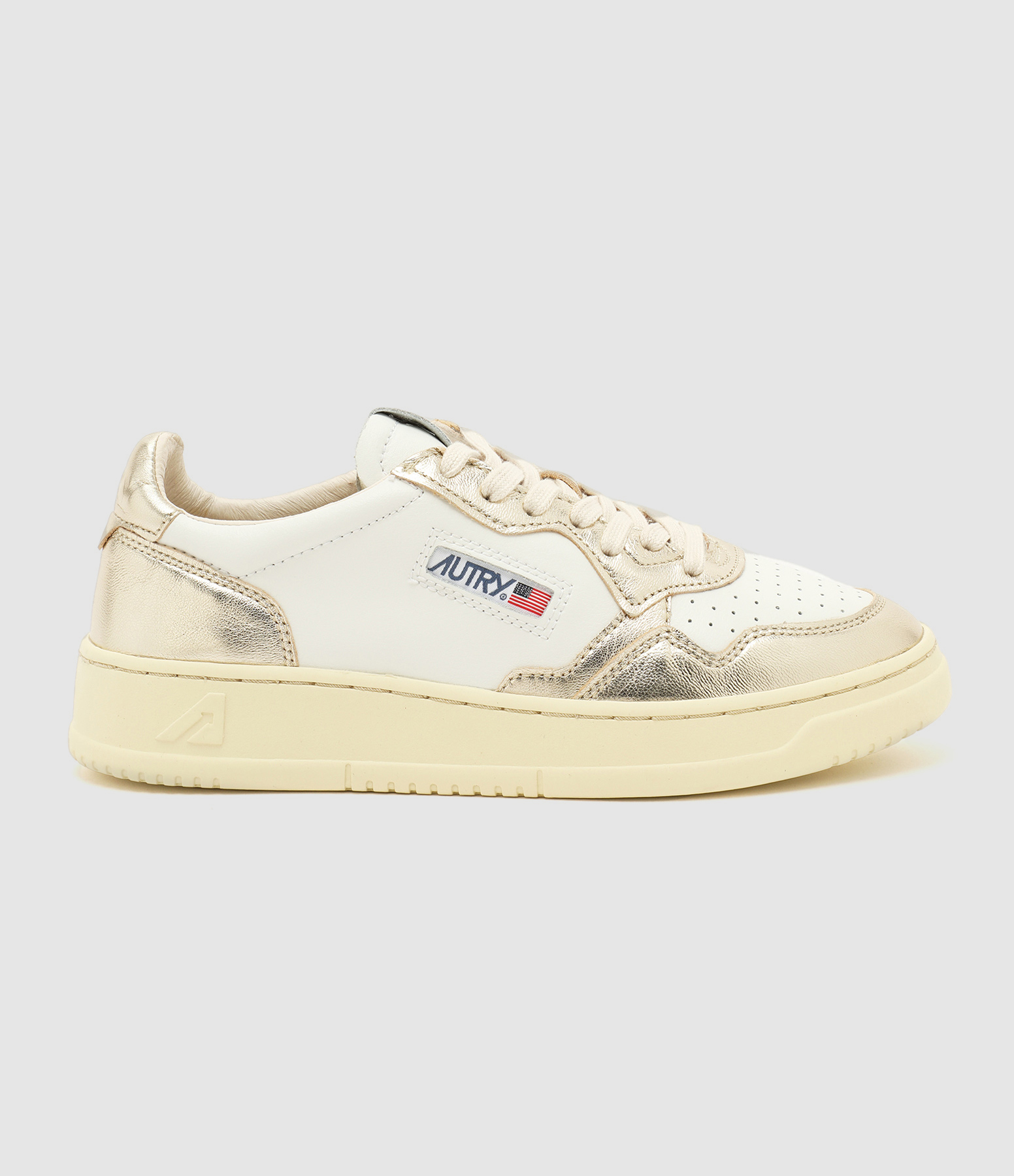 Baskets Medalist Bicolore Cuir Blanc, Platine