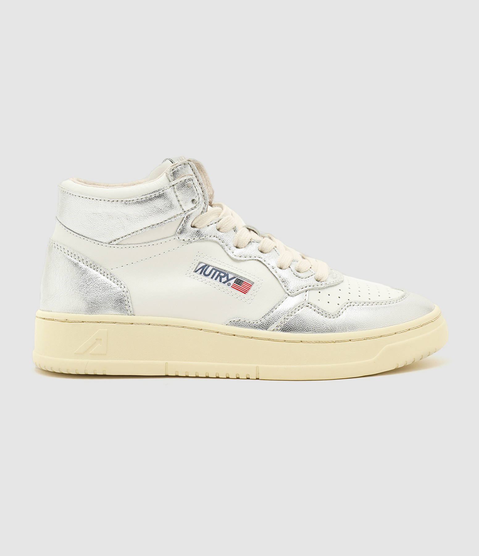 Baskets Medalist Mid Cuir Blanc, Argenté