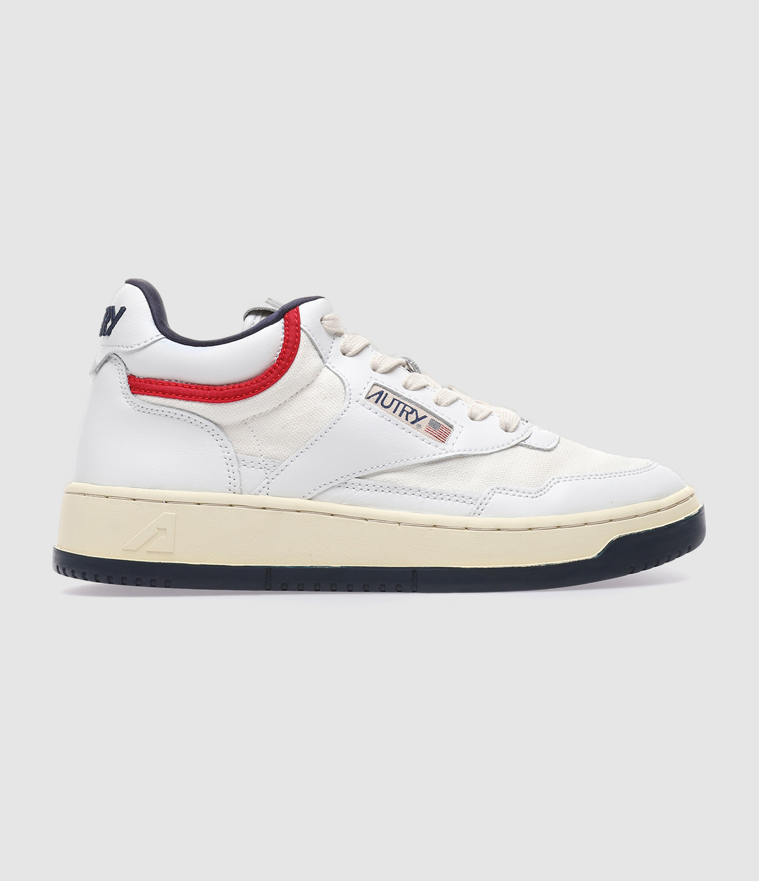 Baskets Open Mid Cuir Blanc, Rouge