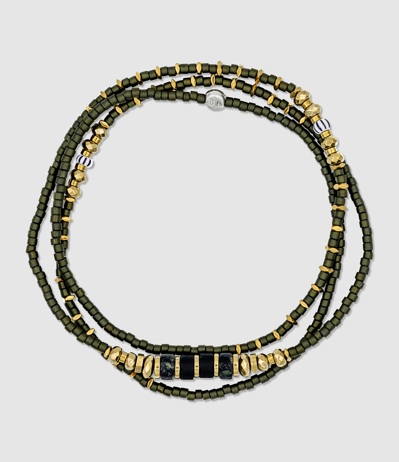 Collier et Bracelet 3 Tours Avocado Vert Olive 49cm