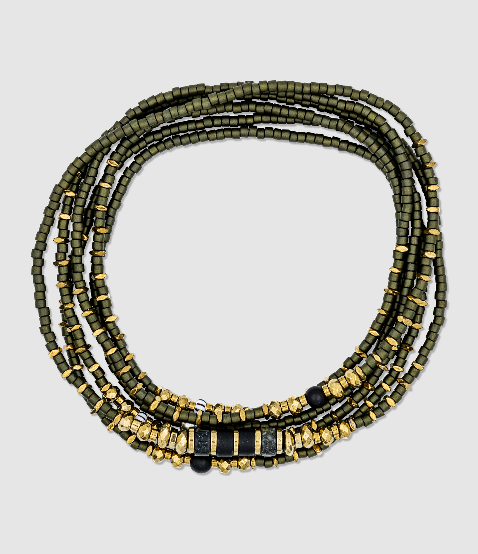 Collier et Bracelet 6 Tours Avocado Vert Olive 103cm