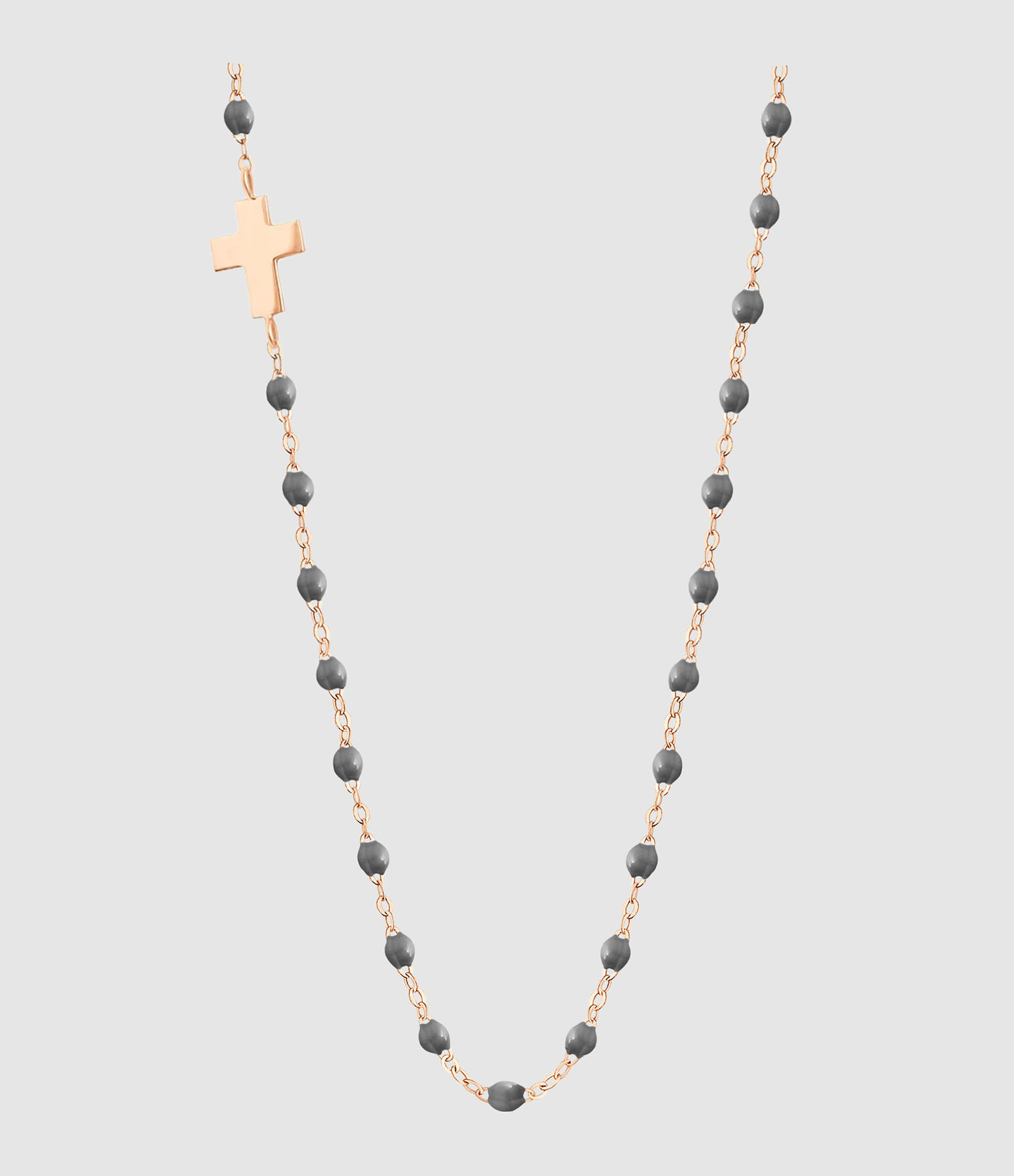 Collier Perles Resine Intra Croix Or gris