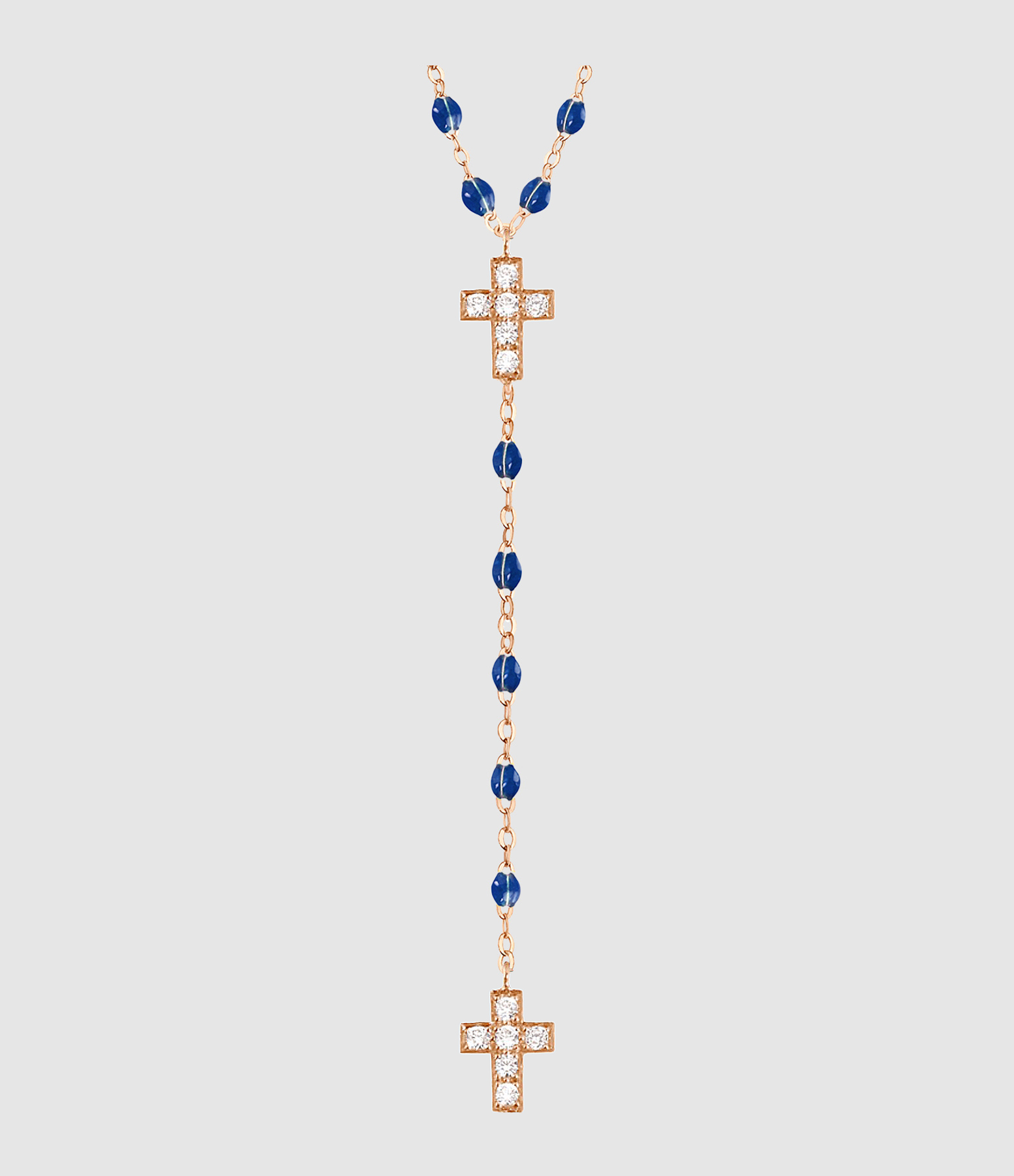 Collier Chapelet Croix Diamants Résine Or