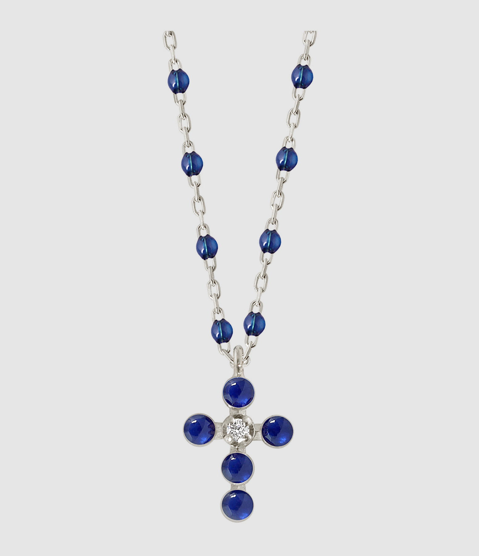 Collier Croix Perlée Diamant Mini Résine Or Blanc
