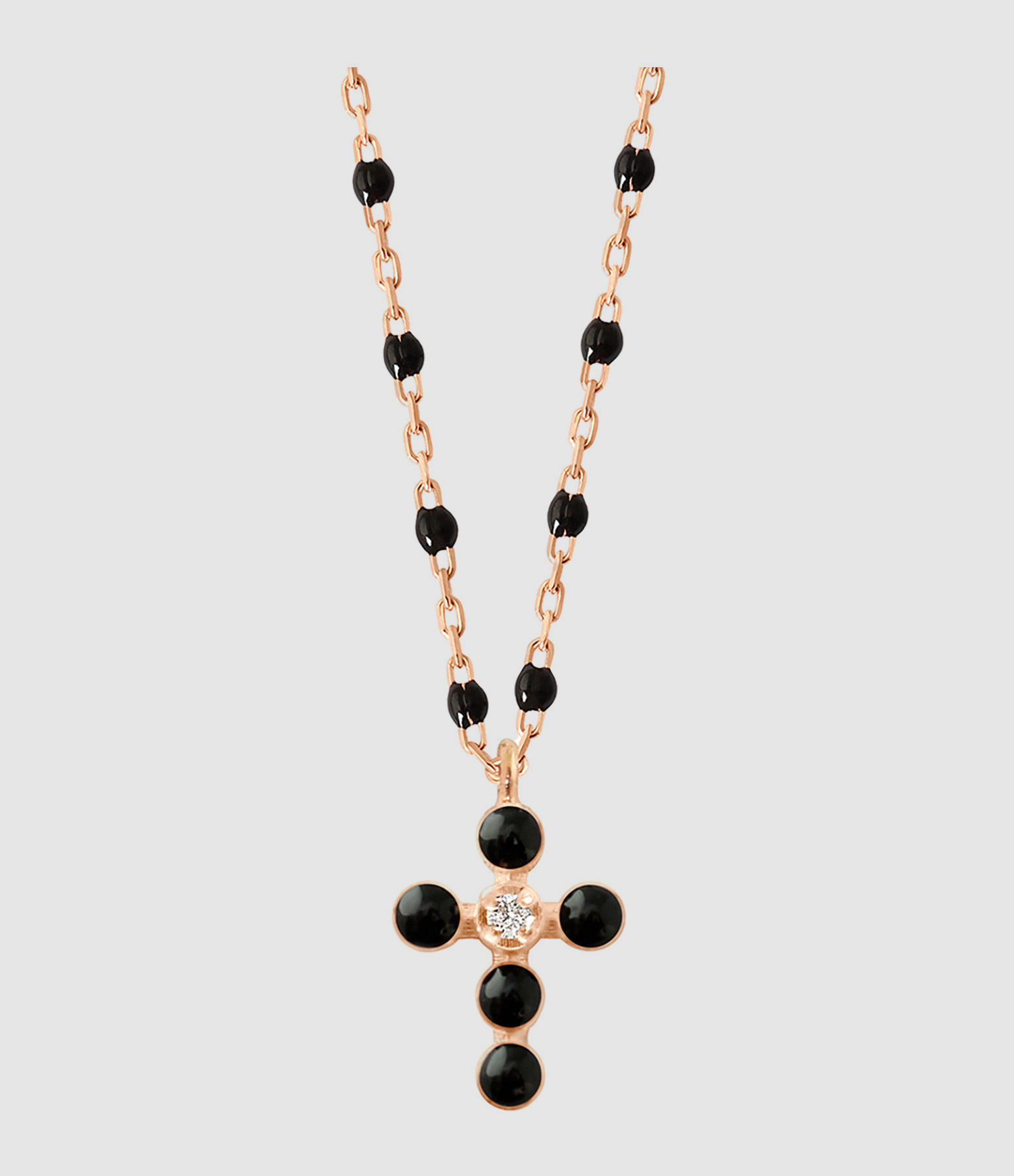 Collier Croix Perlée Diamant Mini Résine Or Rose