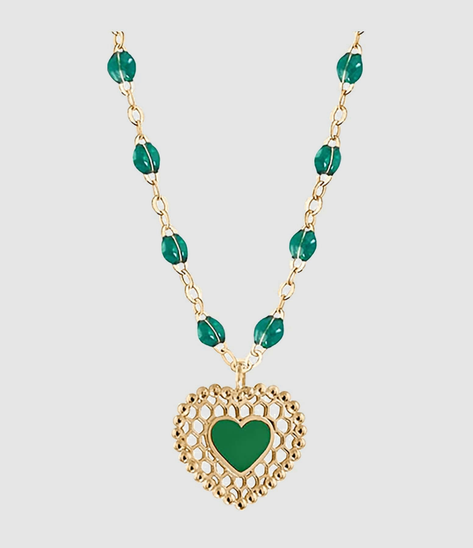 Collier Cœur Dentelle Résine Or Jaune