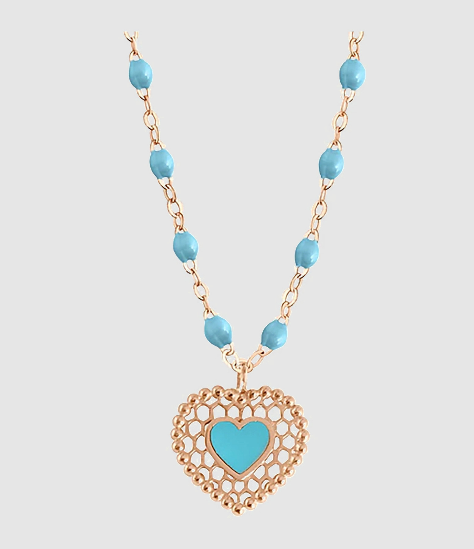 Collier Cœur Dentelle Résine Or Rose