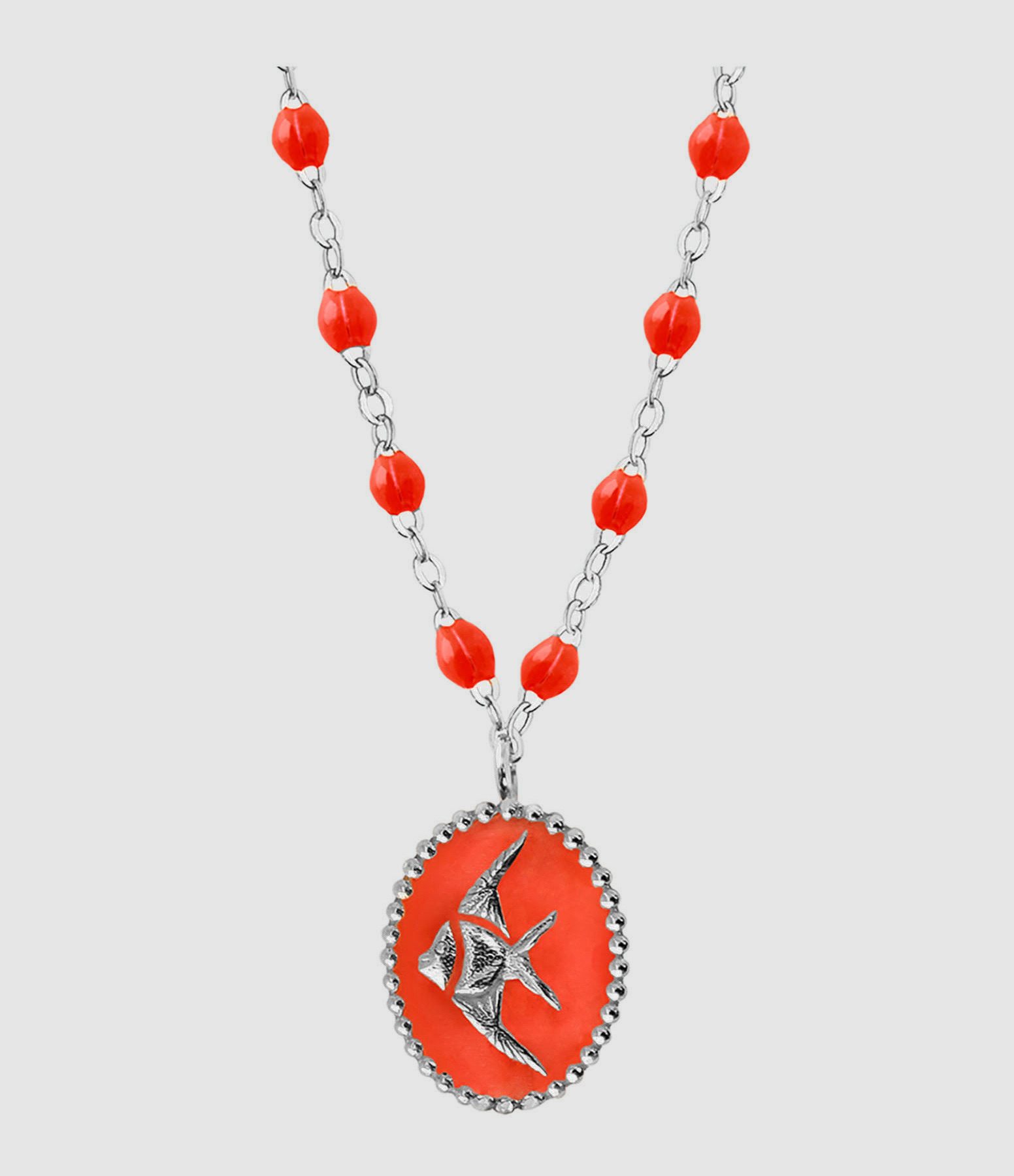 Collier Poisson Ange Résine Or Blanc