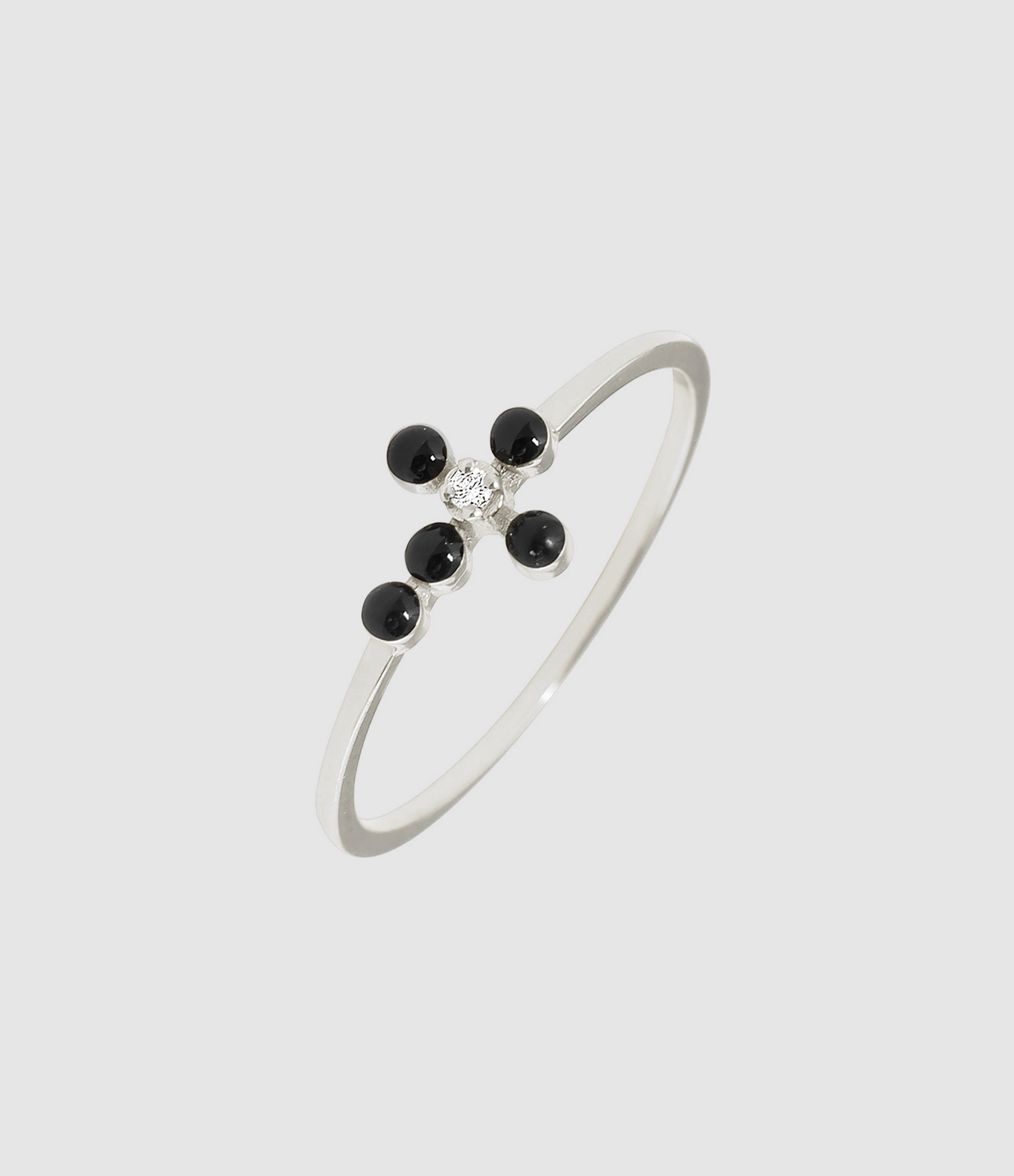 Bague Croix Perlée Diamant Résine Or Blanc
