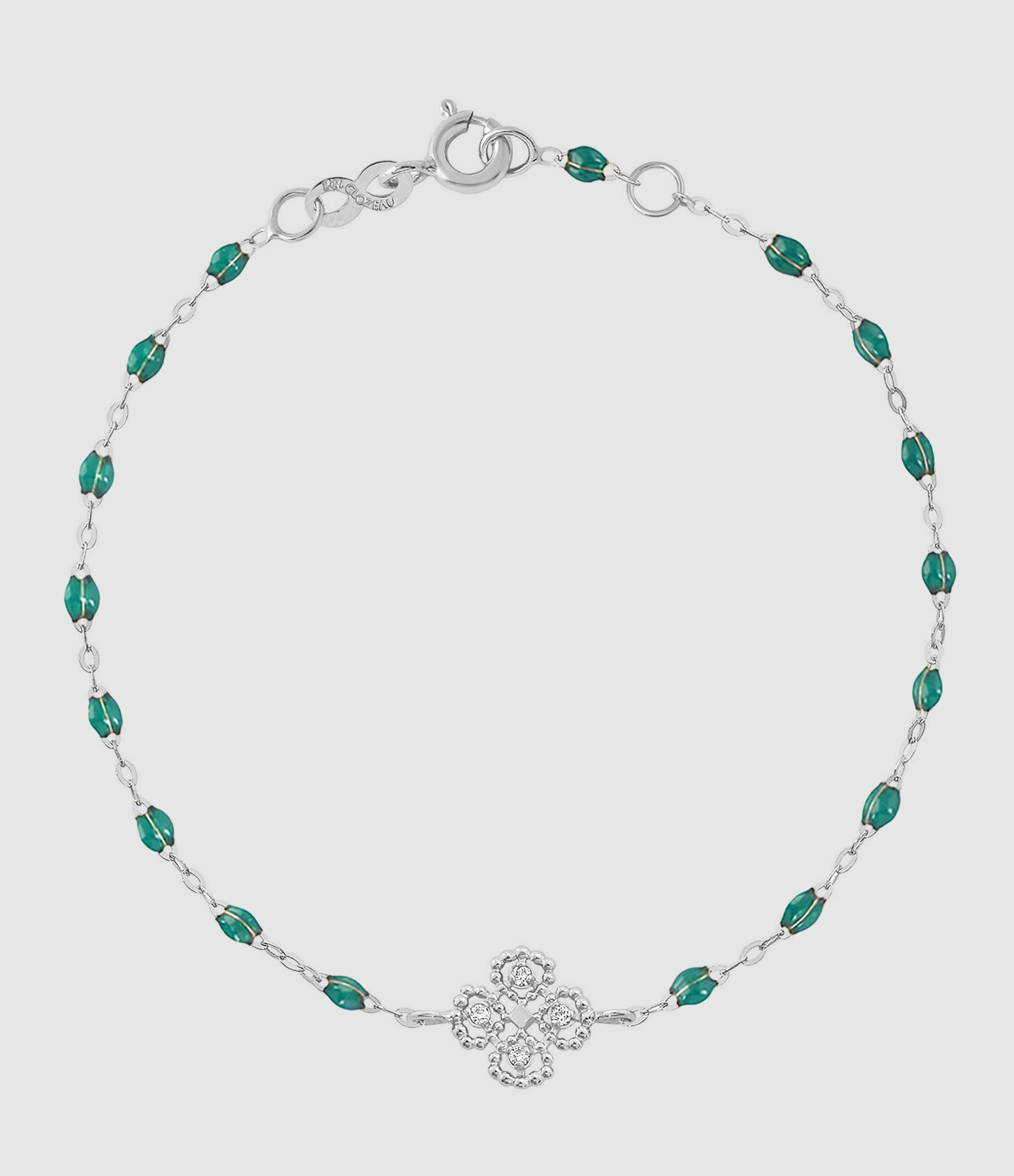 Bracelet Lucky Trèfle Diamants Résine Or Blanc